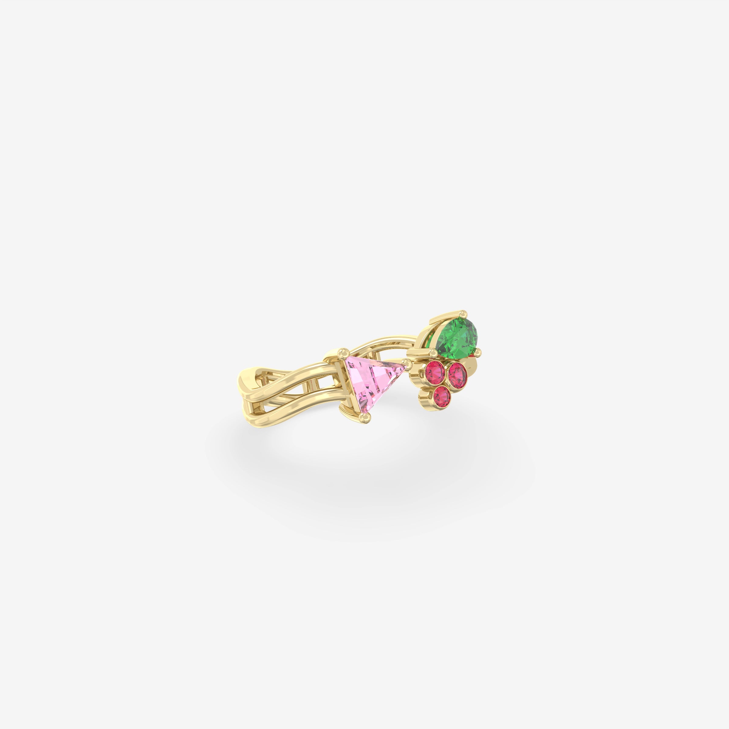 Romantic Hues Ring with Pink Sapphire, Emerald and Rubies