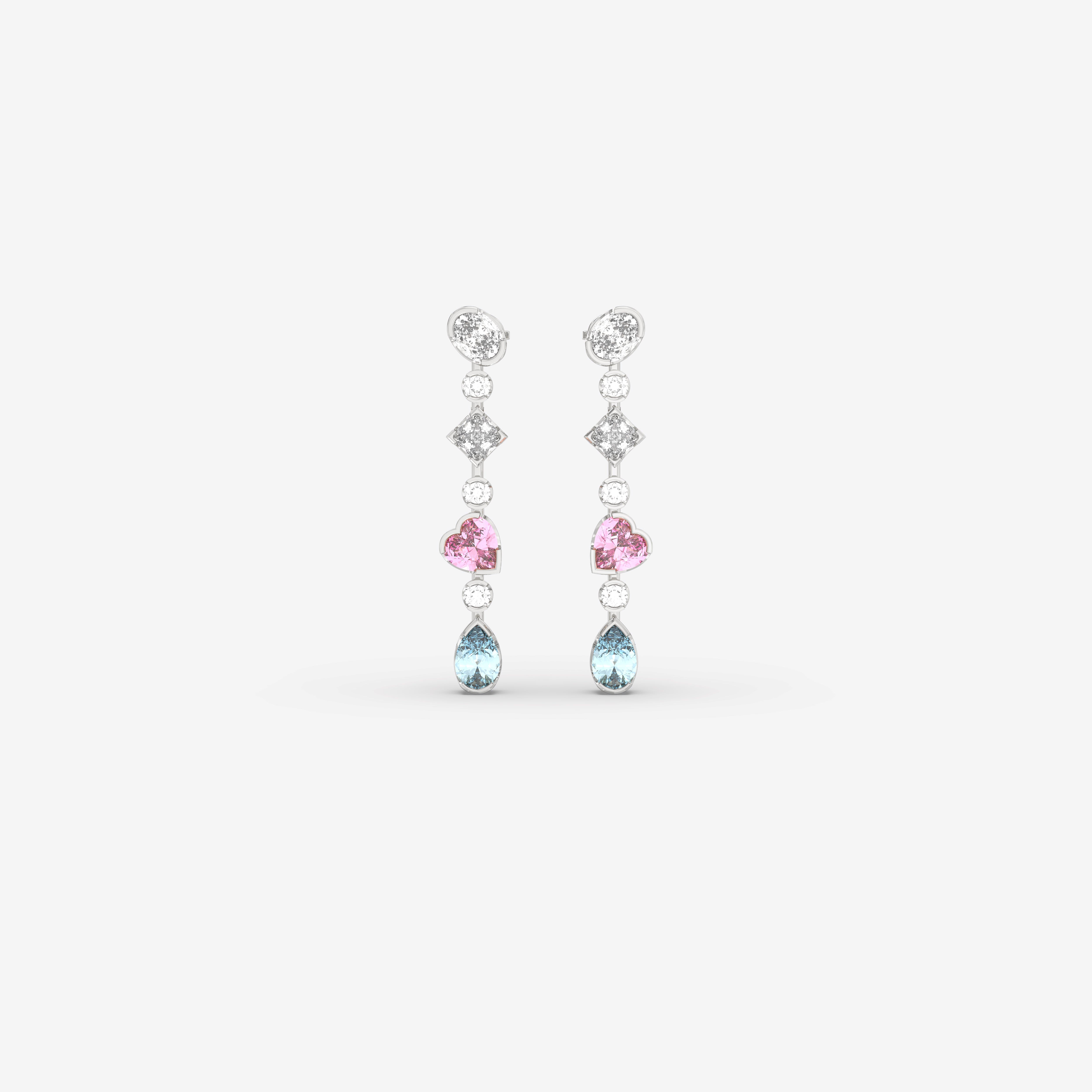 Romantic Hues Earring with Diamonds, Aquamarine and Pink Sapphire