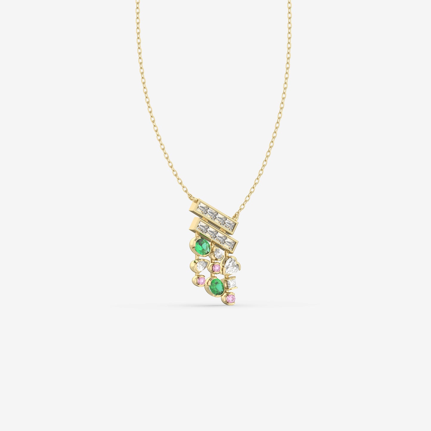 Diamomd, Emerald & Pink Sapphire Pendant