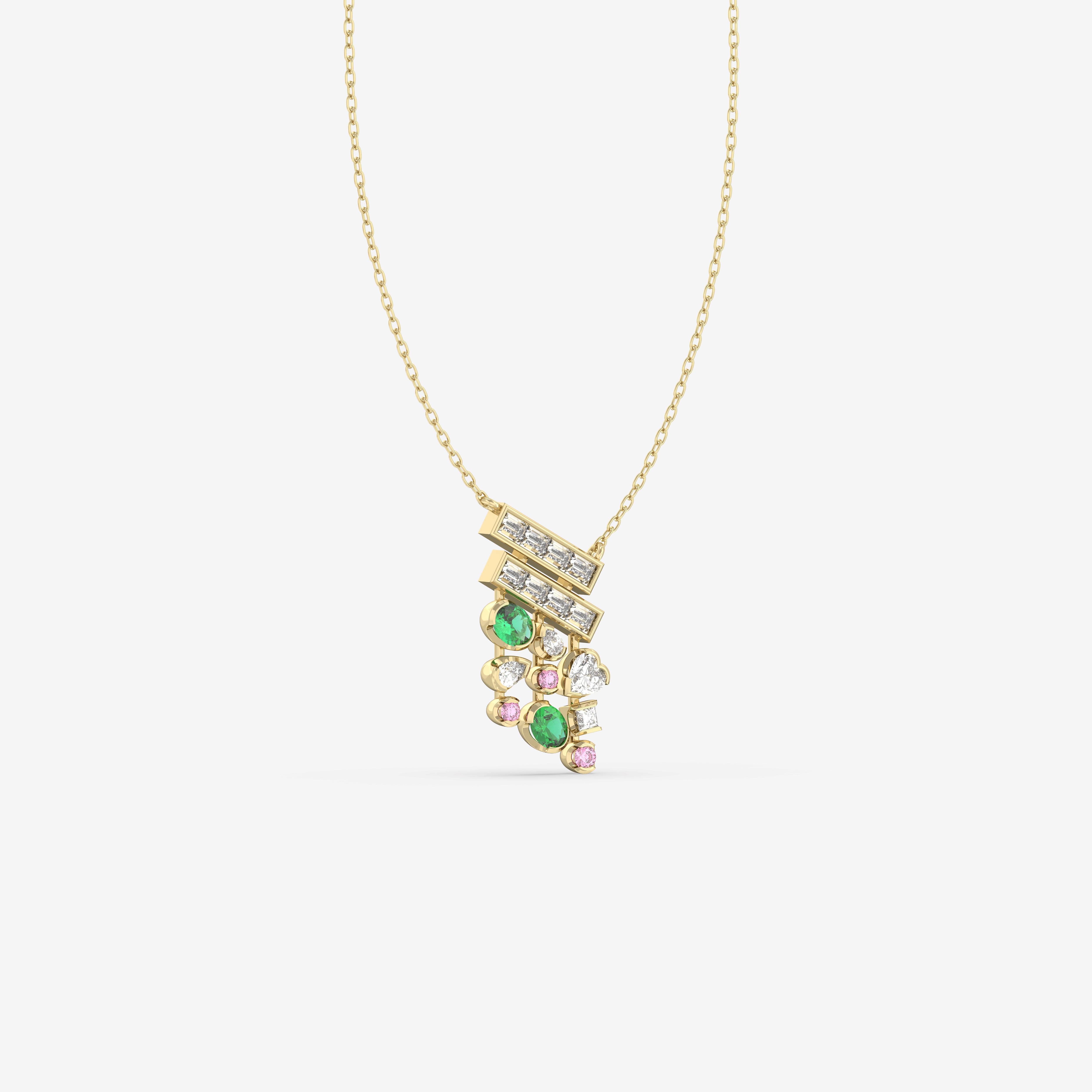 Romantic Hues Pendant with Diamomds, Emeralds and Pink Sapphires