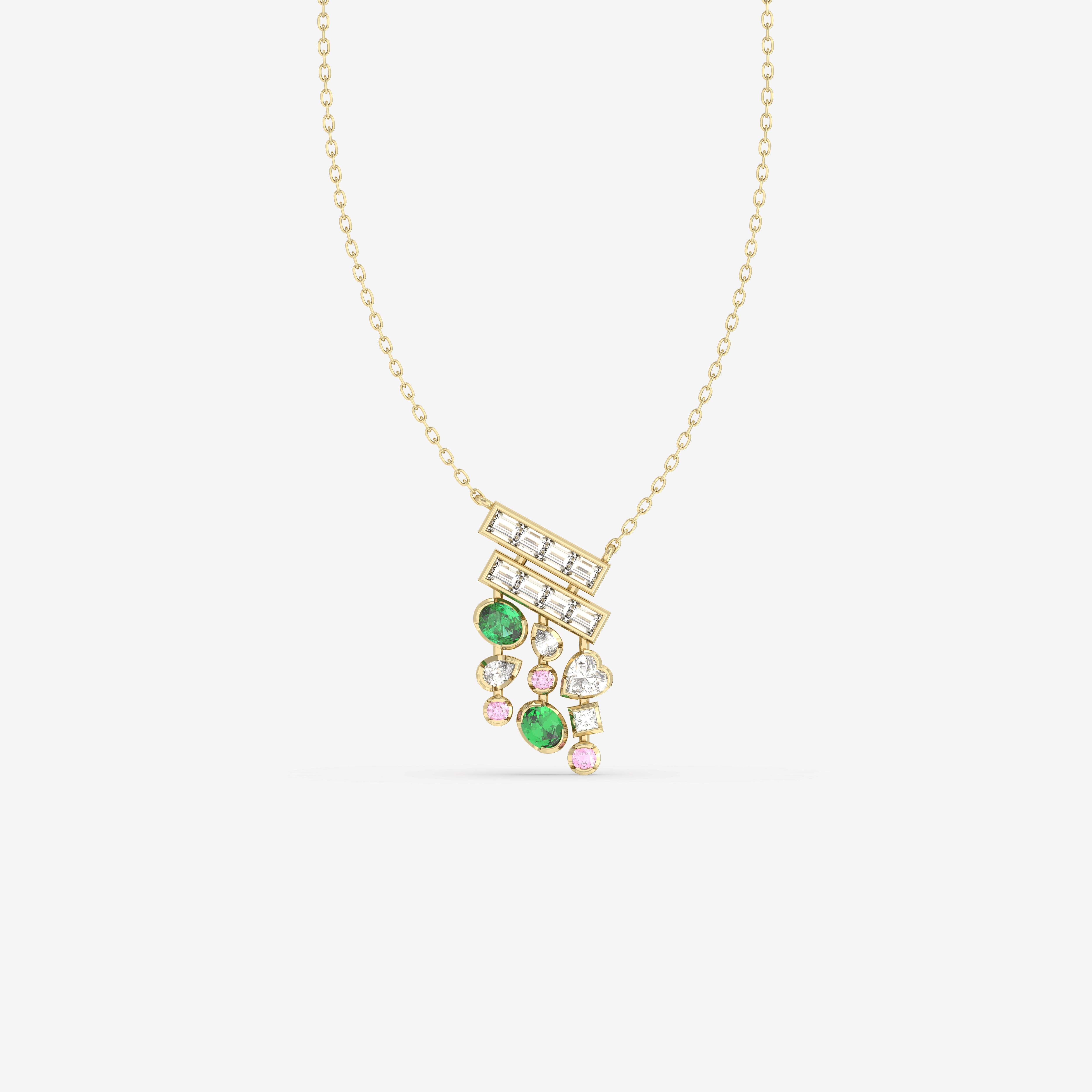 Romantic Hues Pendant with Diamomds, Emeralds and Pink Sapphires