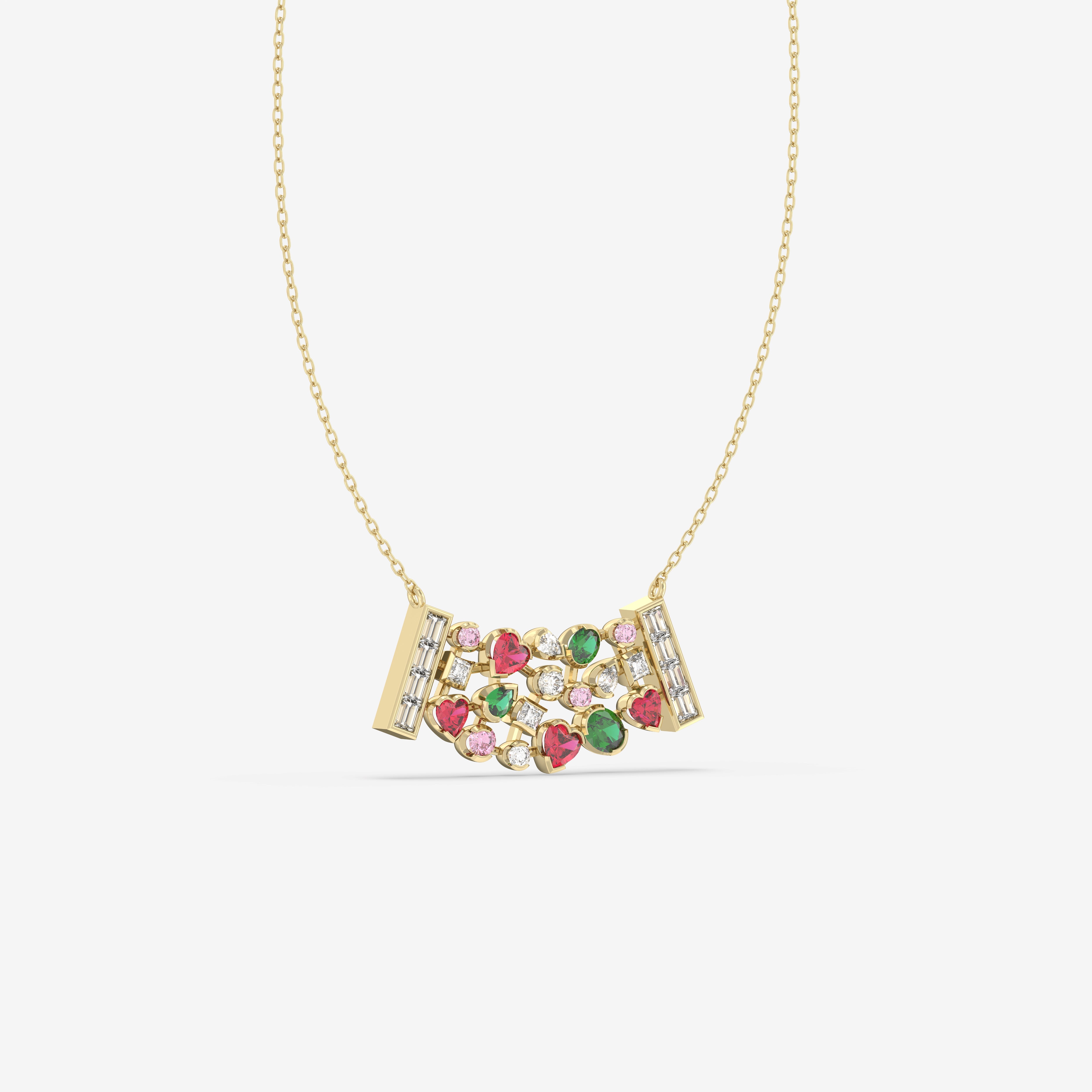 Romantic Hues Pendant with Diamonds, Rubies, Emeralds and Pink Sapphires