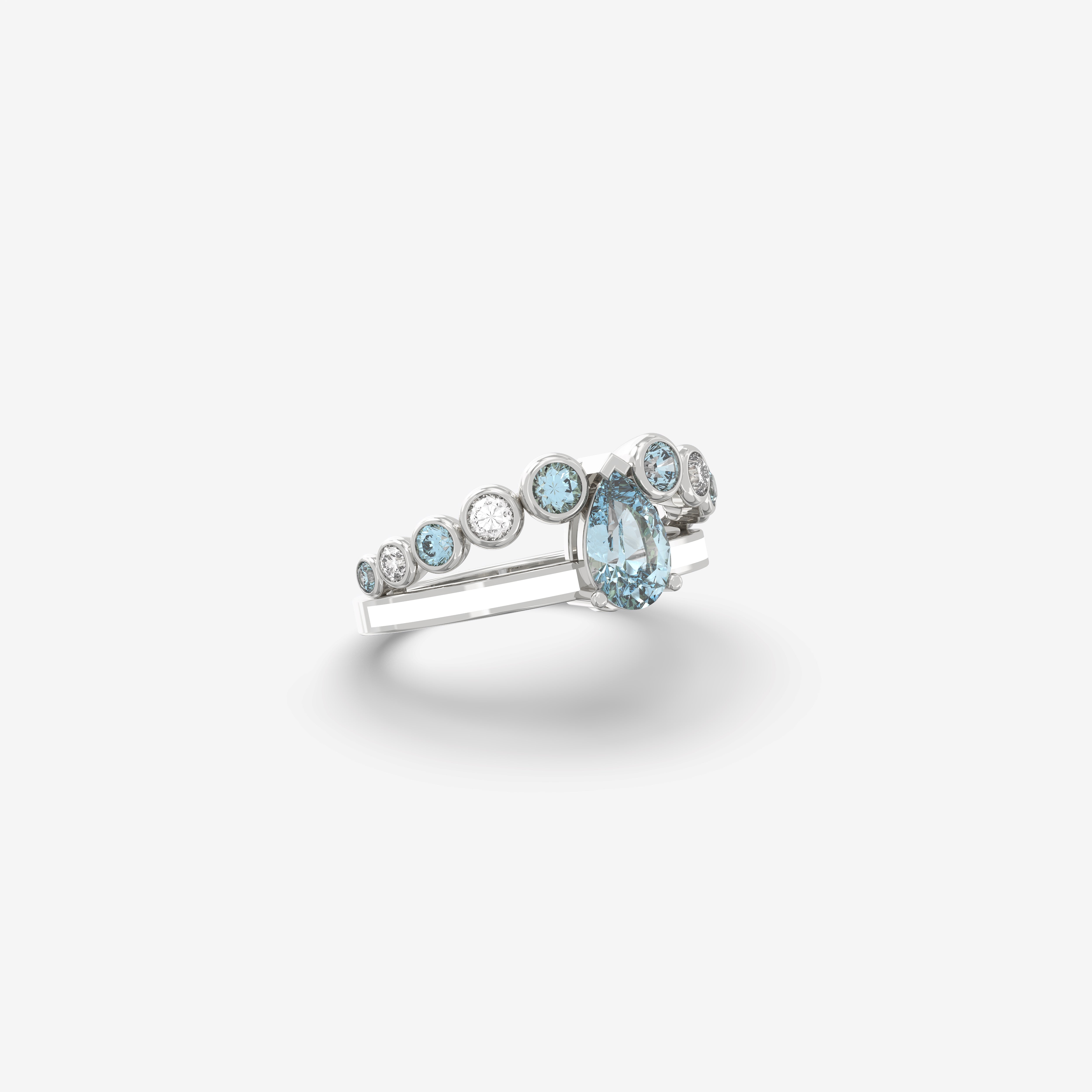 Astra Aquamarine and Diamond Ring with White Enamel