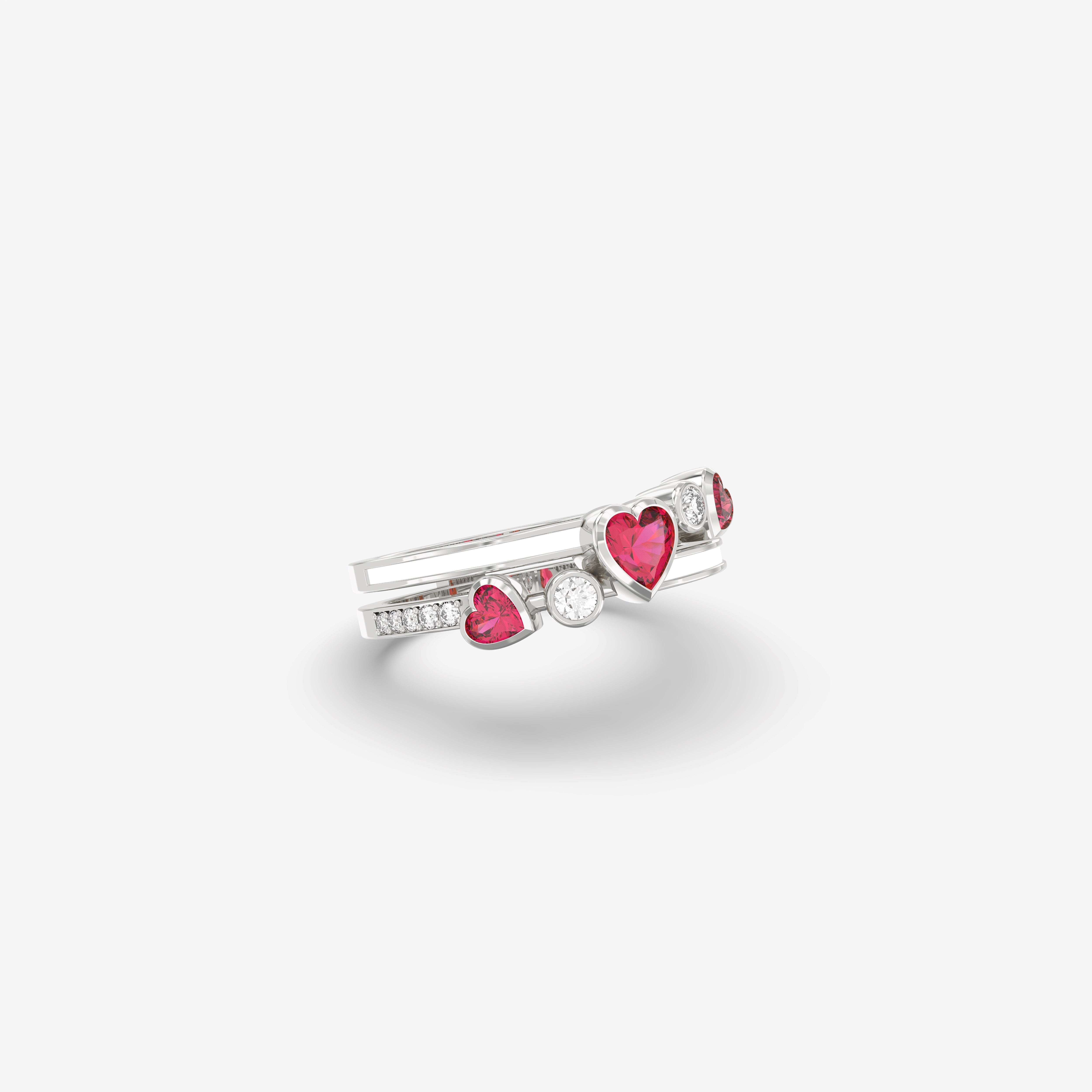 Everlast Diamond and Ruby Ring with White Enamel