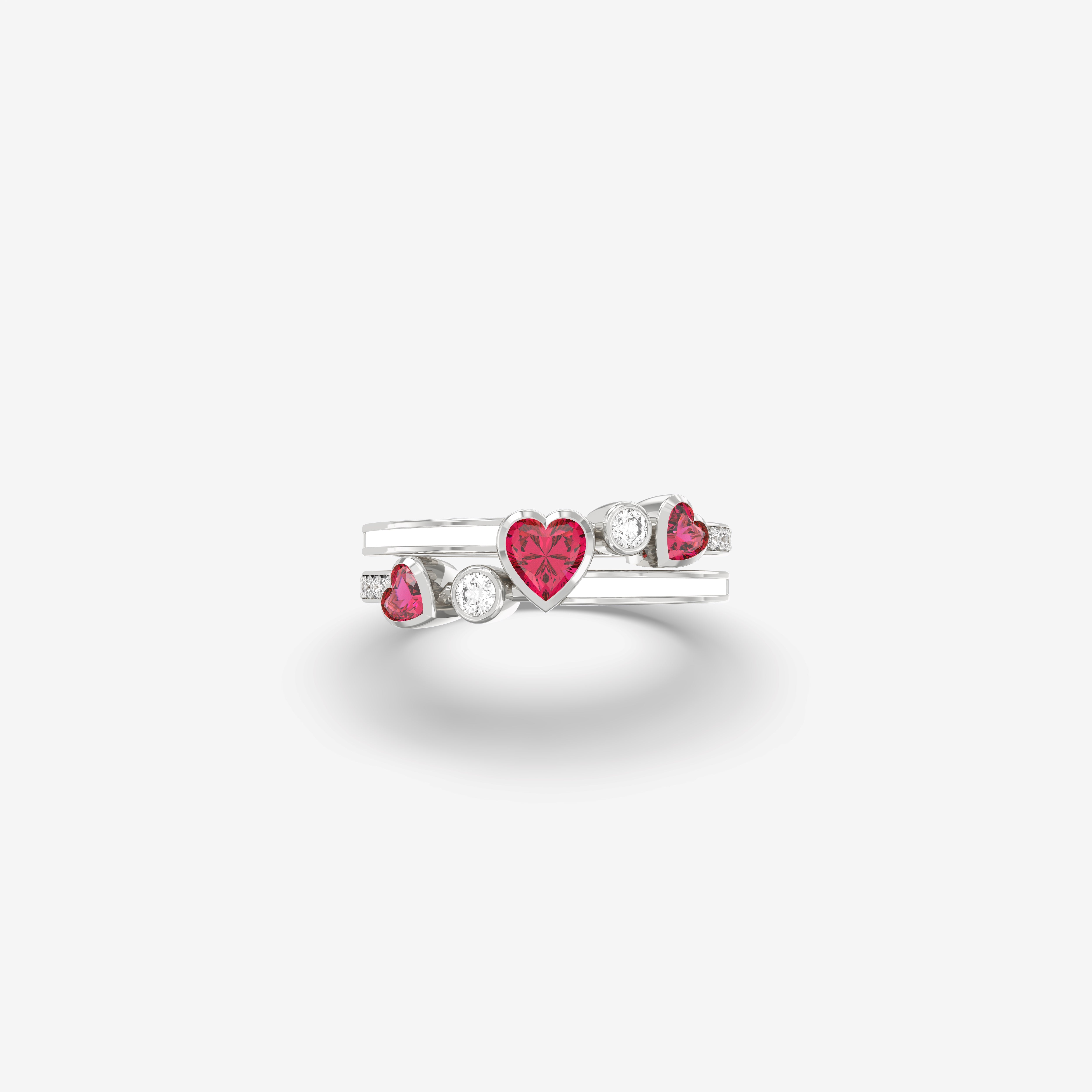 Everlast Diamond and Ruby Ring with White Enamel