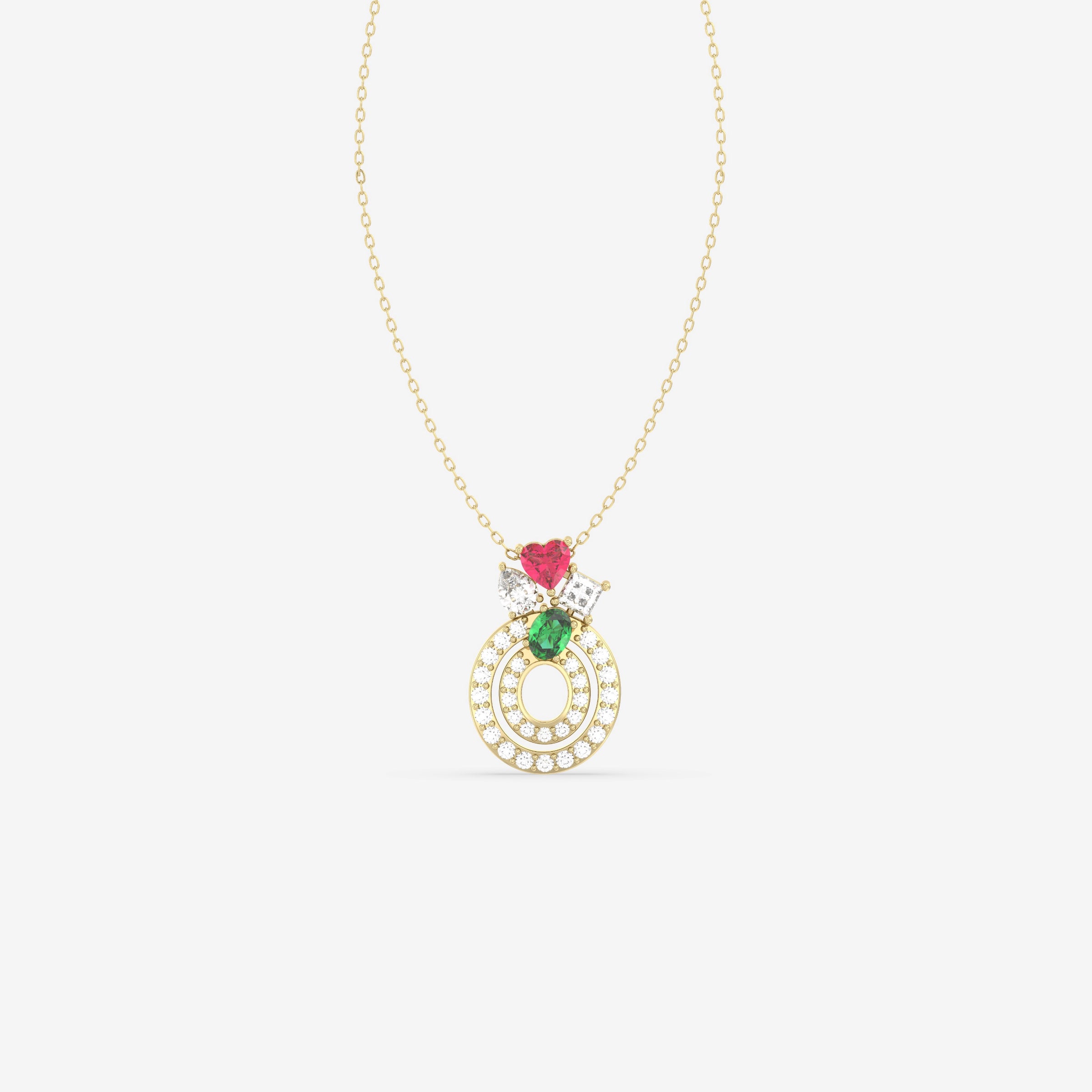 Endless Forms Pendant with Ruby, Emerald and Diamonds