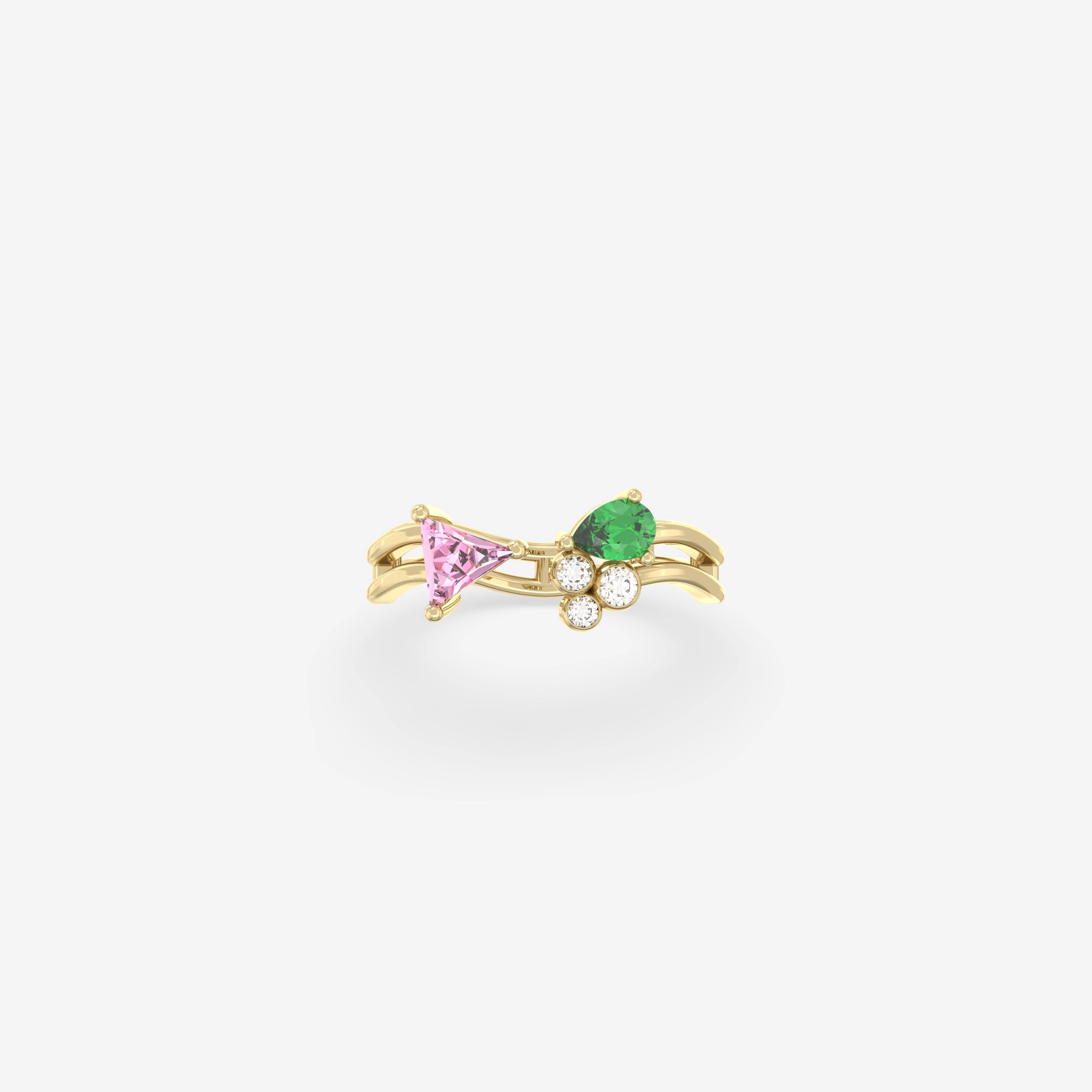 Romantic Hues Ring with Pink Sapphire, Emerald and Diamonds