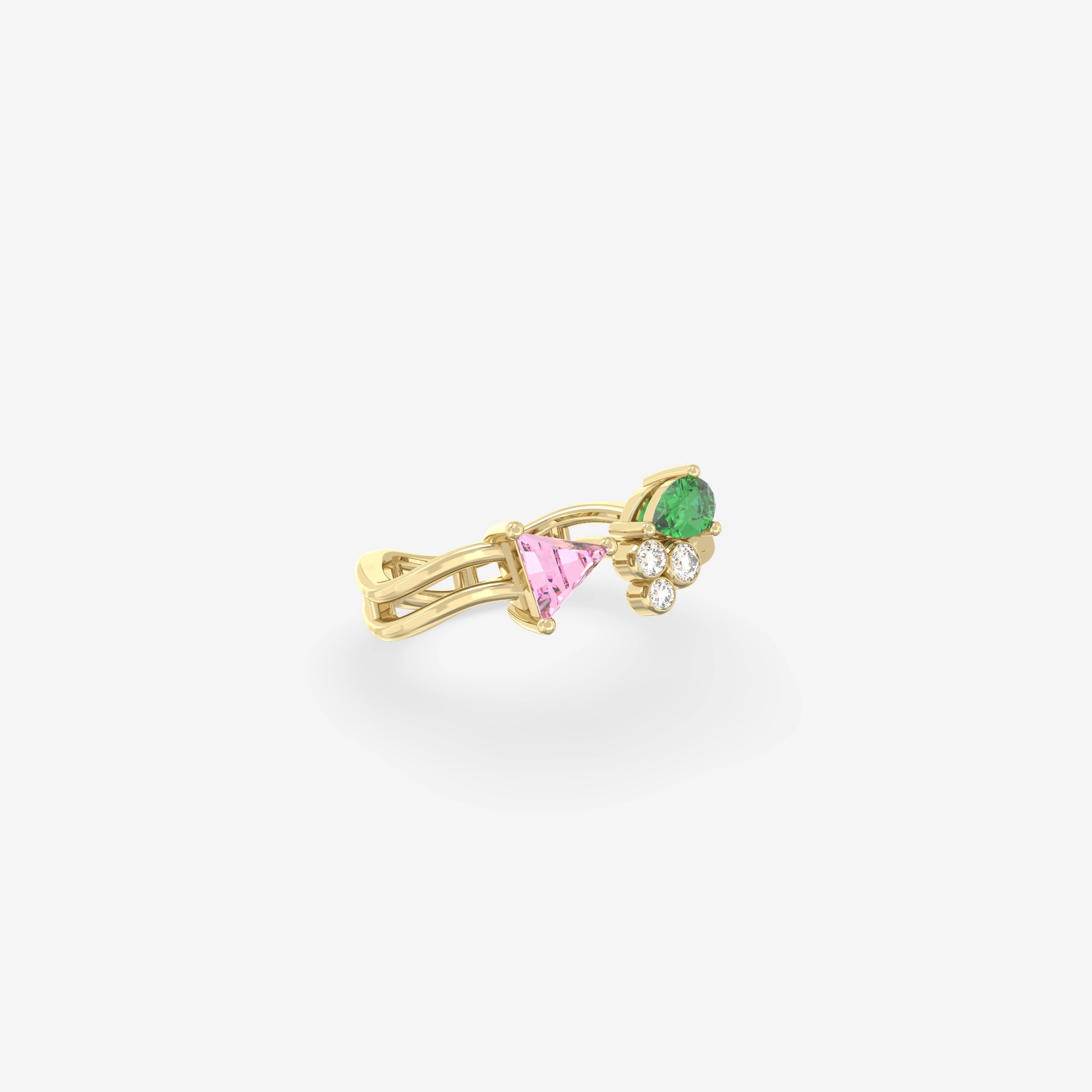 Romantic Hues Ring with Pink Sapphire, Emerald and Diamonds