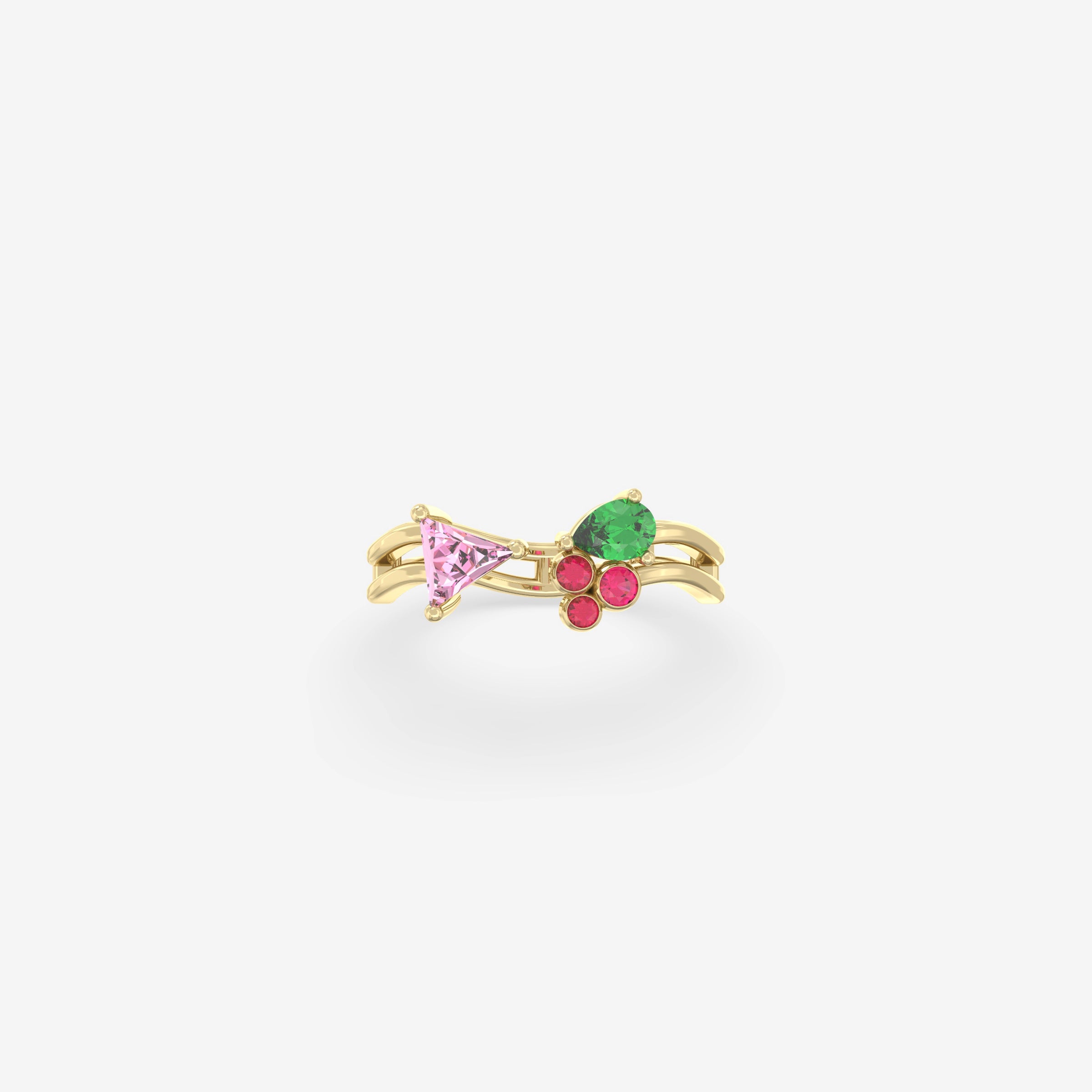 Romantic Hues Ring with Pink Sapphire, Emerald and Rubies