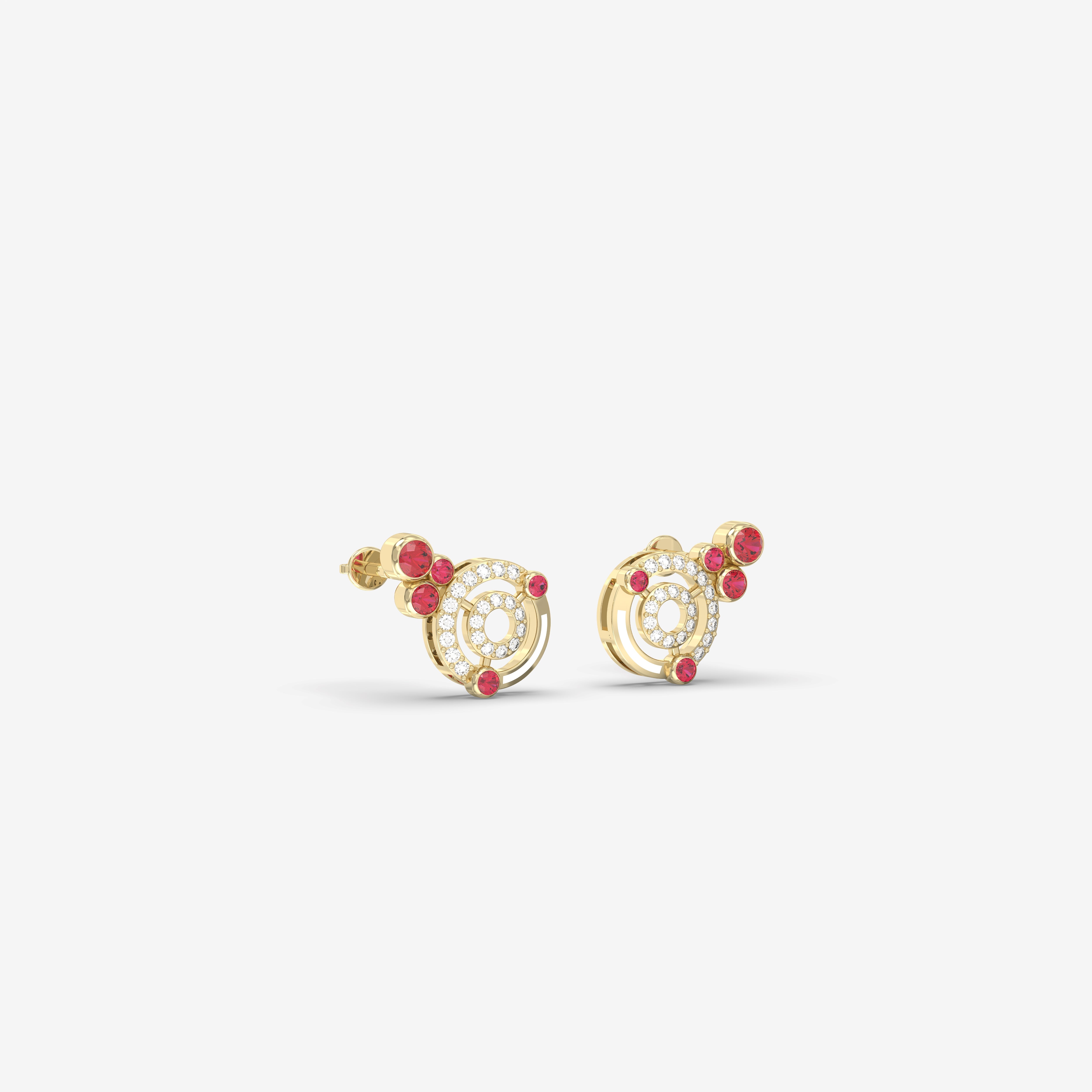 Romantic Hues Diamond and Ruby Earring with White Enamel