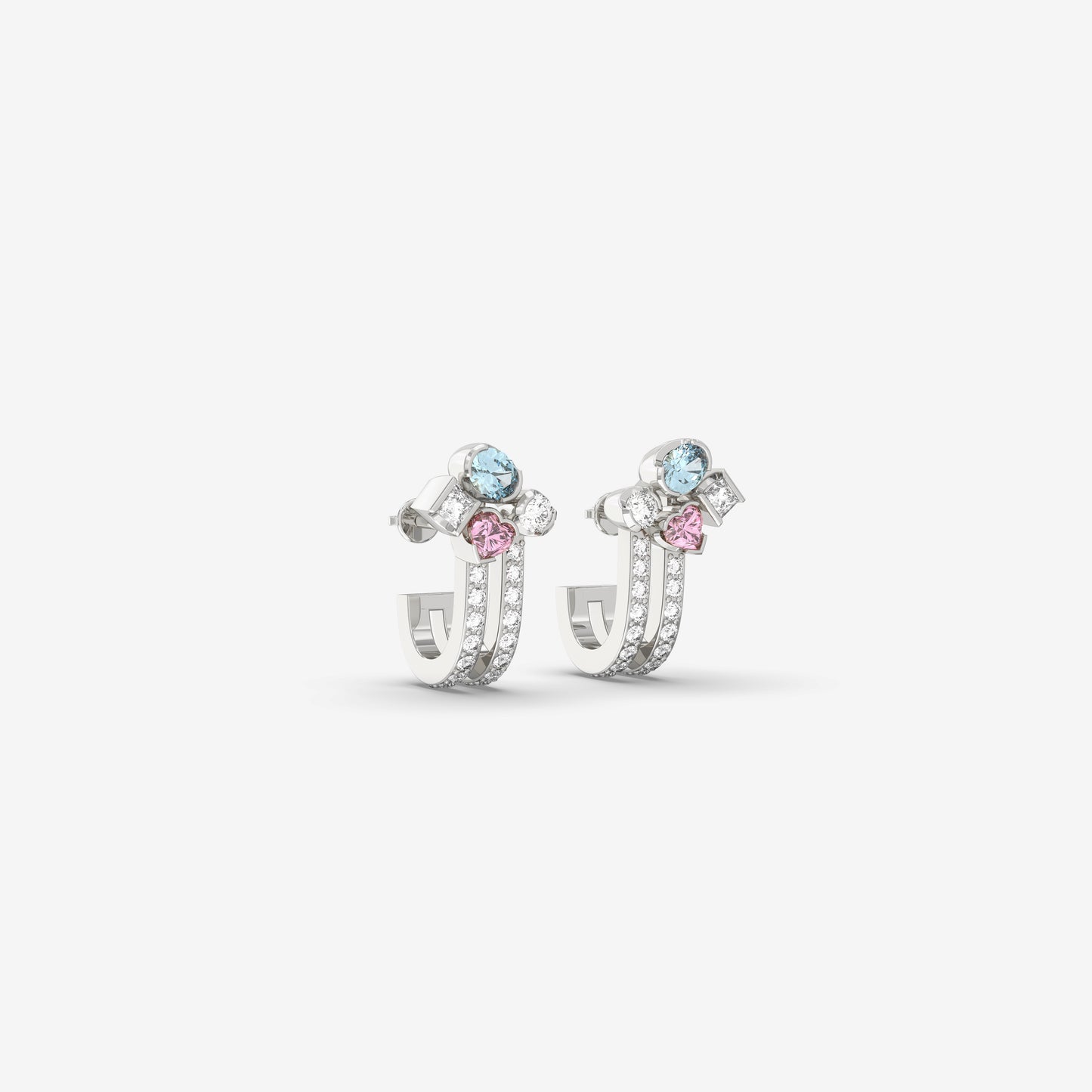 Diamond, Aquamarine & Pink Sapphire Earring