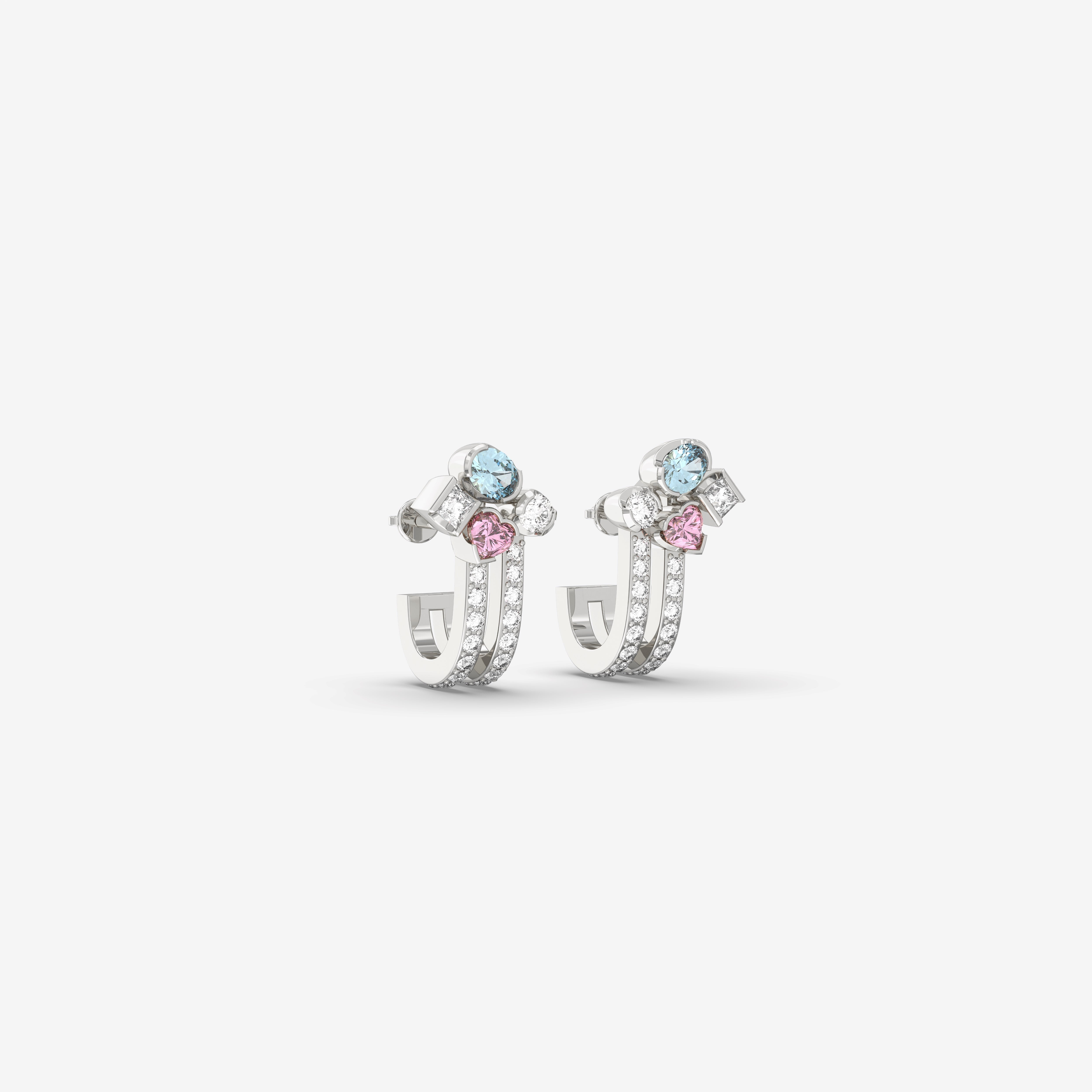 Romantic Hues Earring with Diamonds, Aquamarine and Pink Sapphire