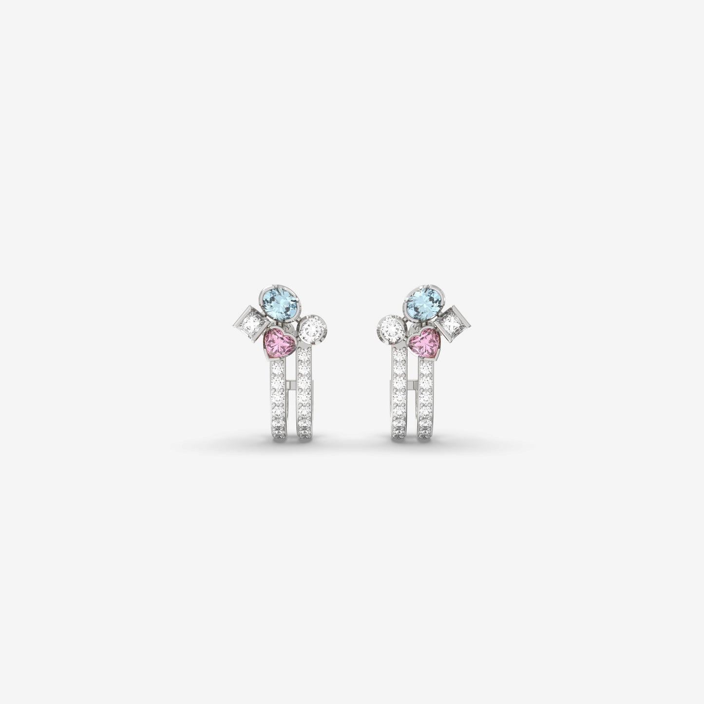 Diamond, Aquamarine & Pink Sapphire Earring