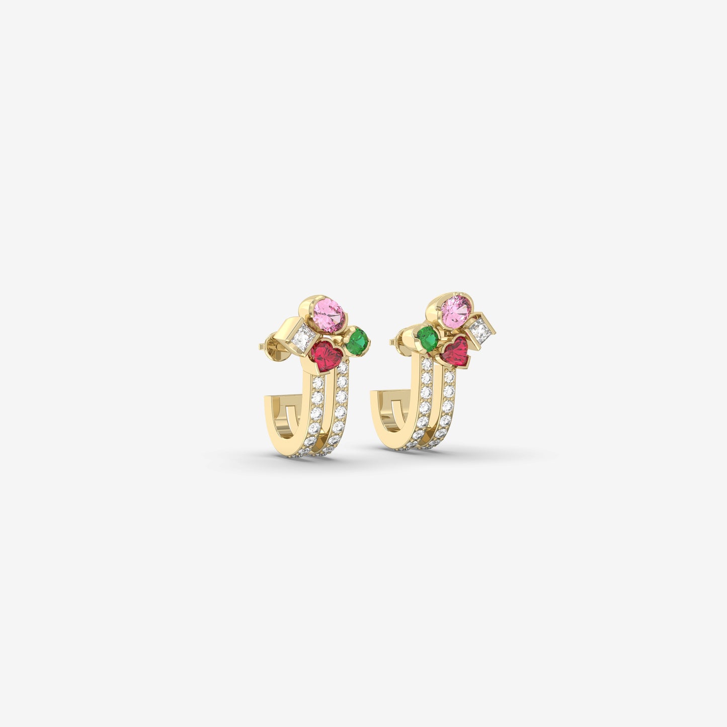 Diamond, Ruby, Emerald & Pink Sapphire Earring