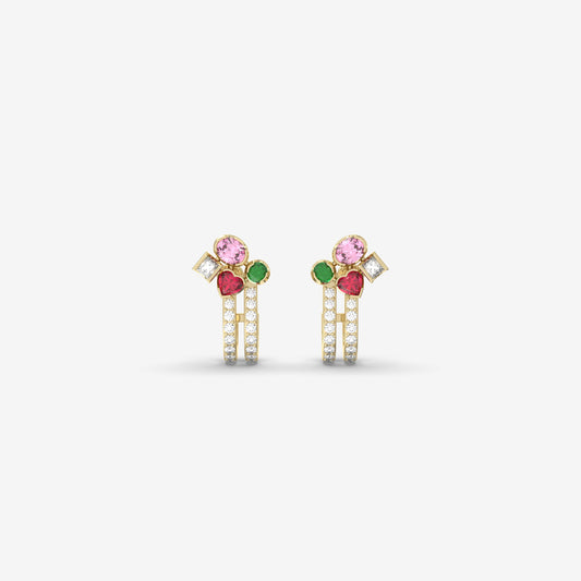 Diamond, Ruby, Emerald & Pink Sapphire Earring