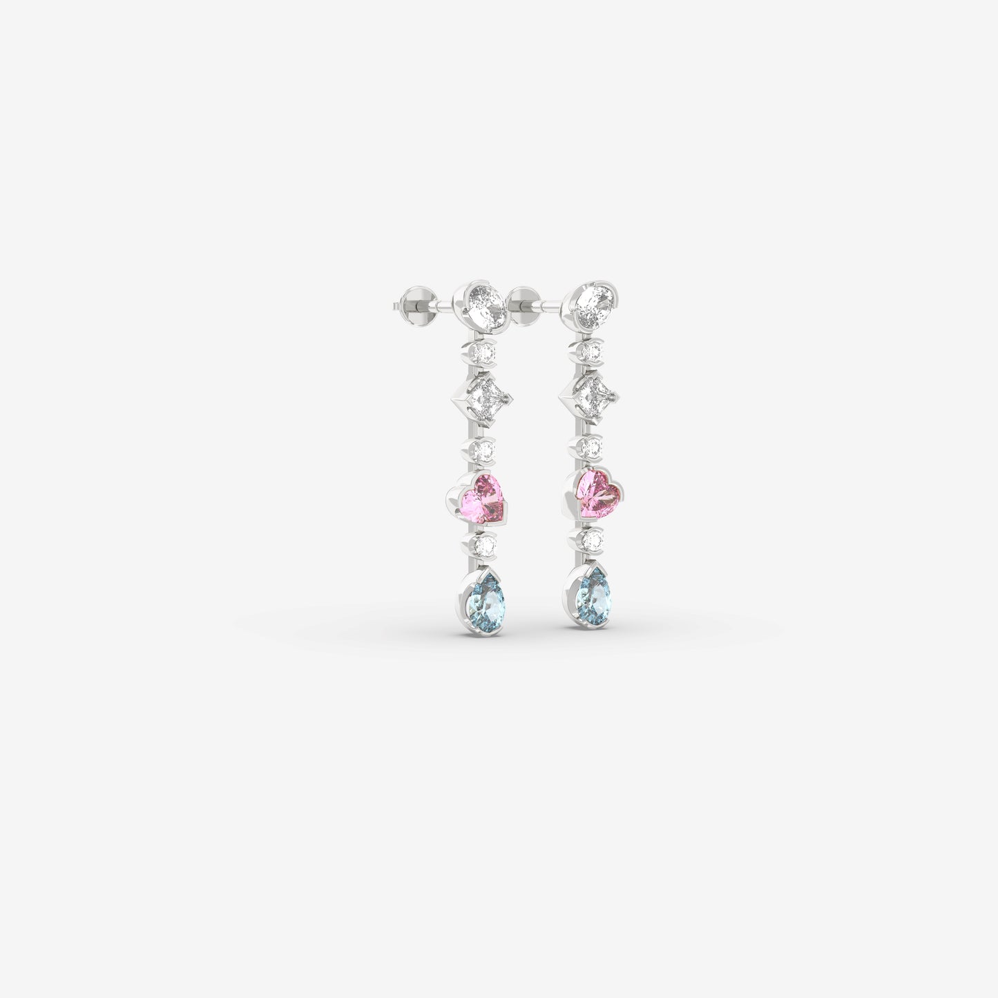 Diamond, Aquamarine & Pink Sapphire Earring