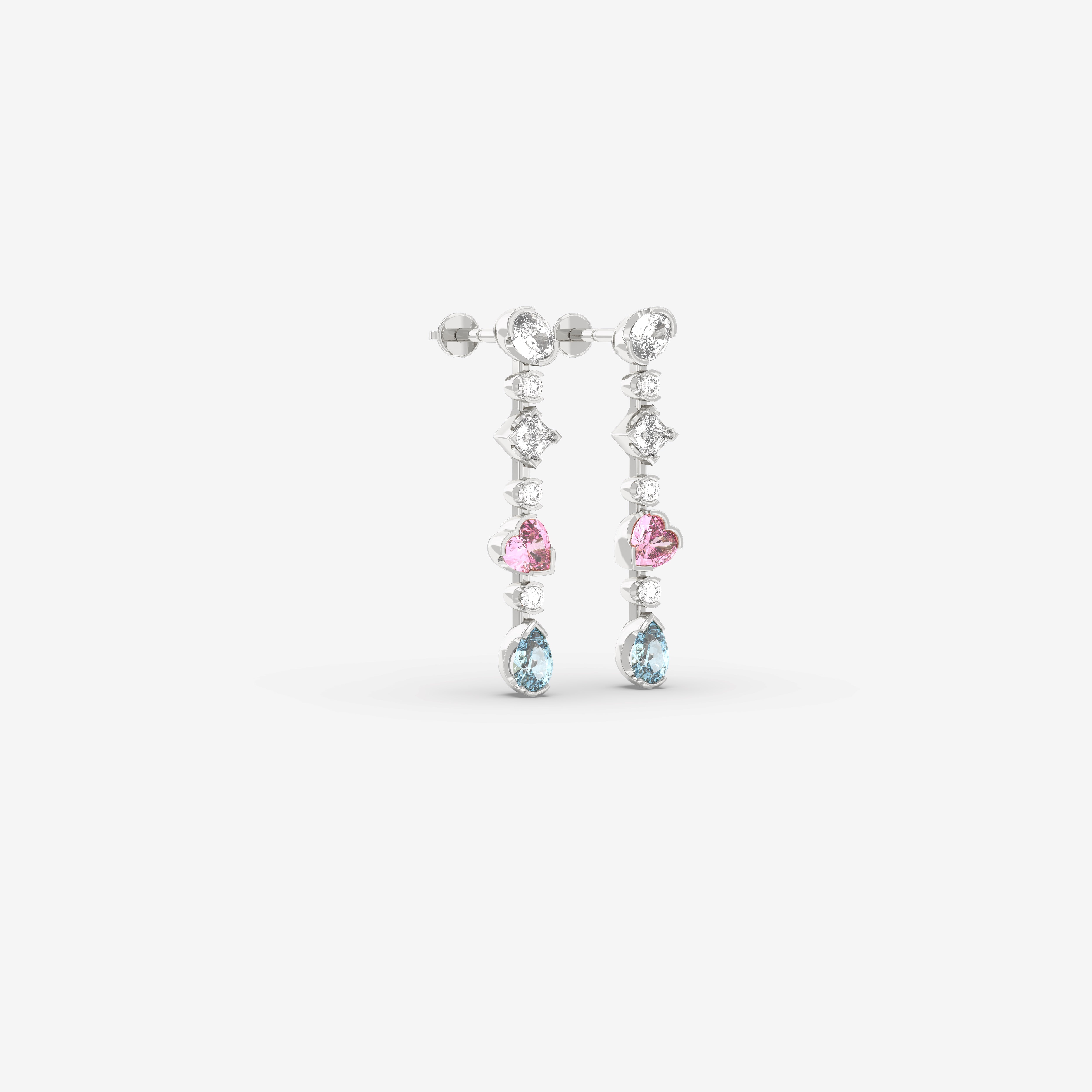 Romantic Hues Earring with Diamonds, Aquamarine and Pink Sapphire