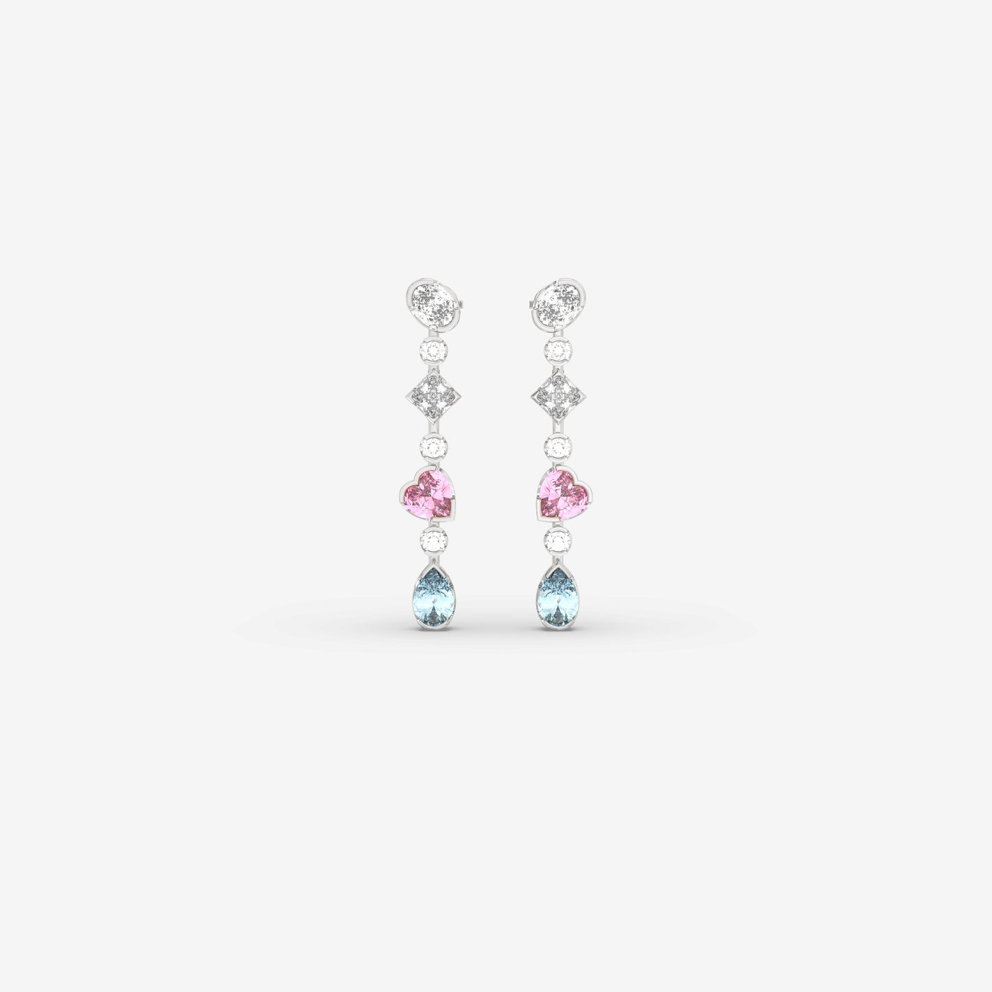 Diamond, Aquamarine & Pink Sapphire Earring