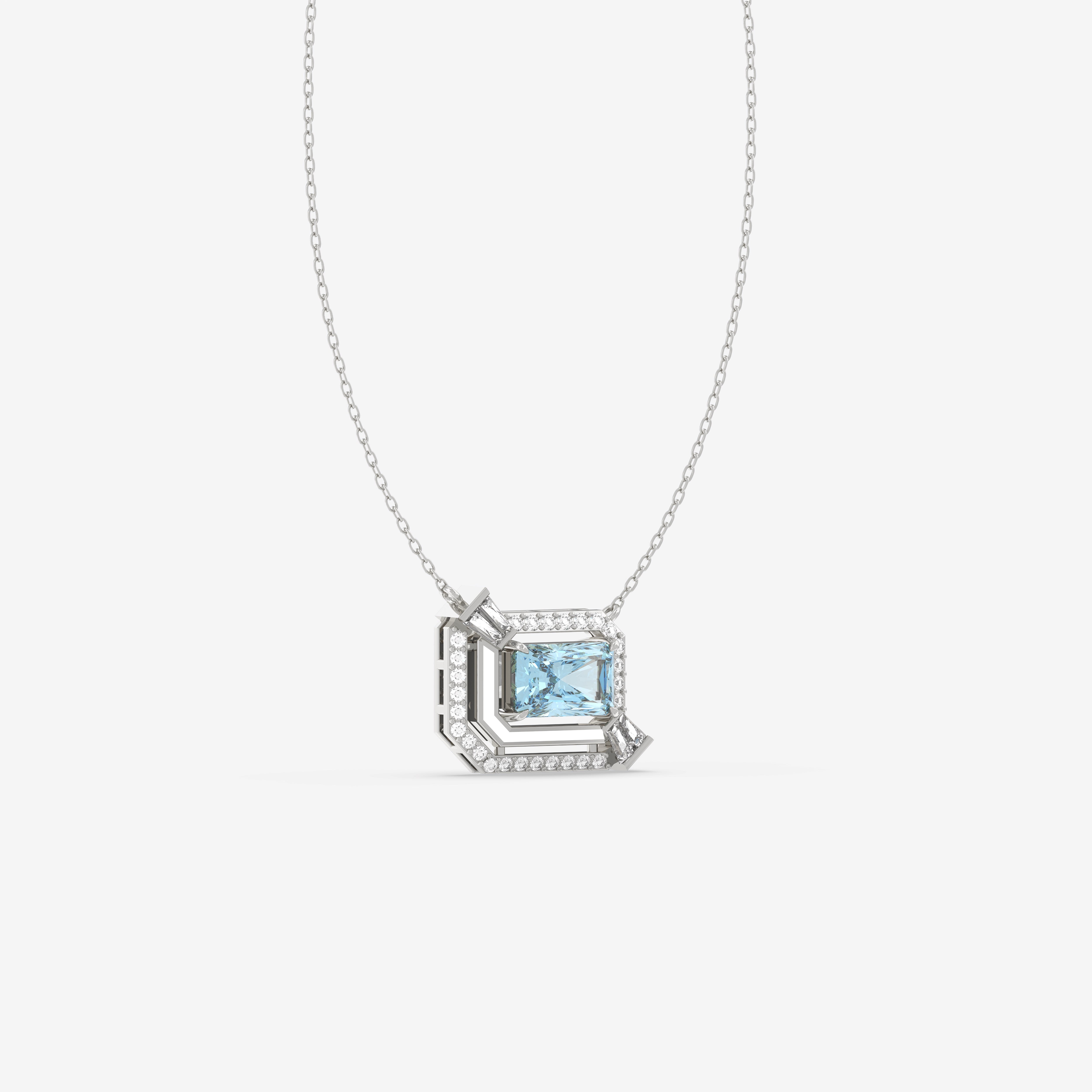 I Am Aquamarine Pendant with Round and Baguette Diamonds and White Enamel