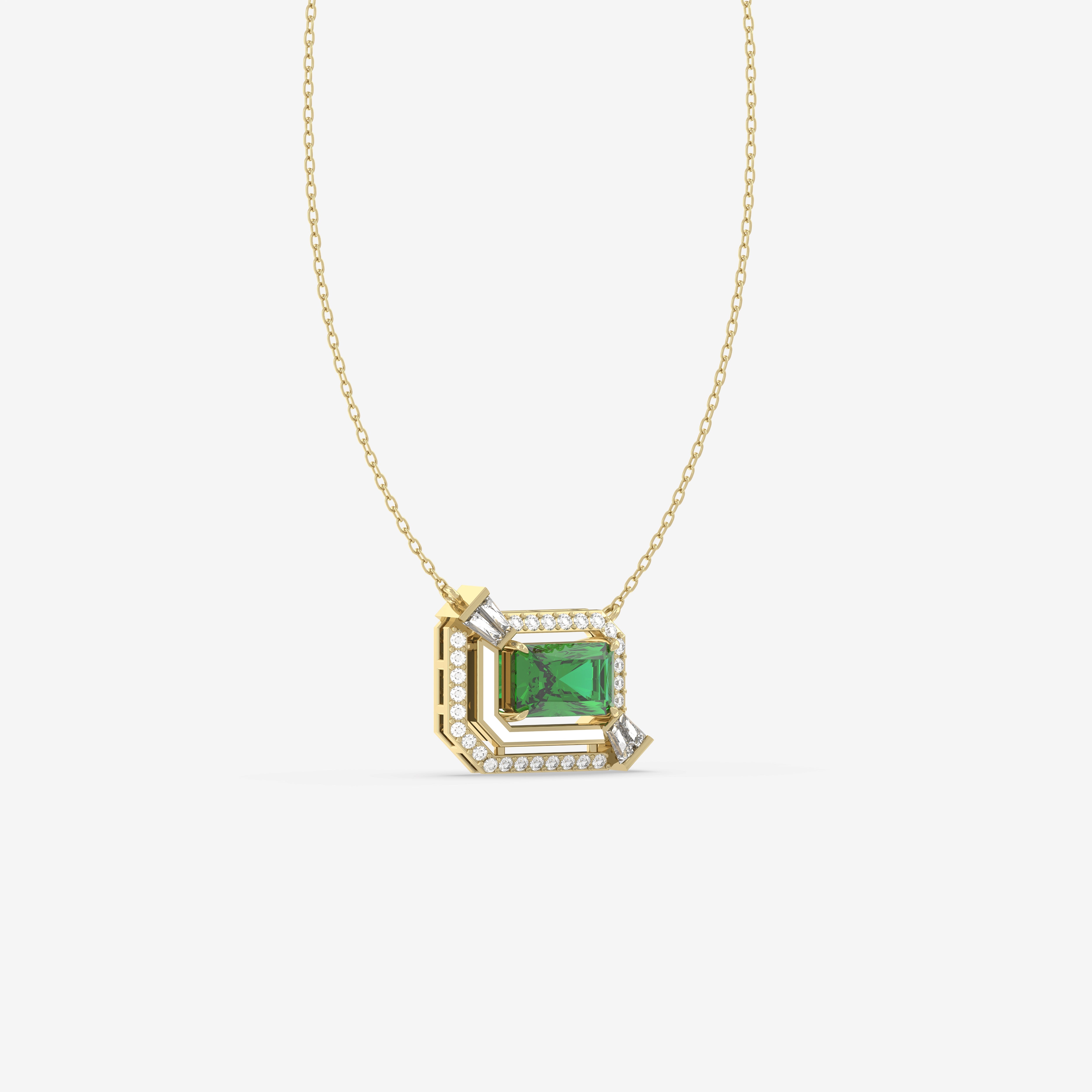 I Am Emerald Pendant with Round and Baguette Diamonds