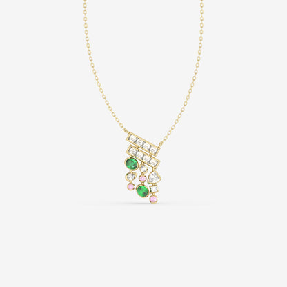 Diamomd, Emerald & Pink Sapphire Pendant