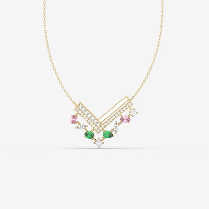 Diamond, Emerald & Pink Sapphire Pendant