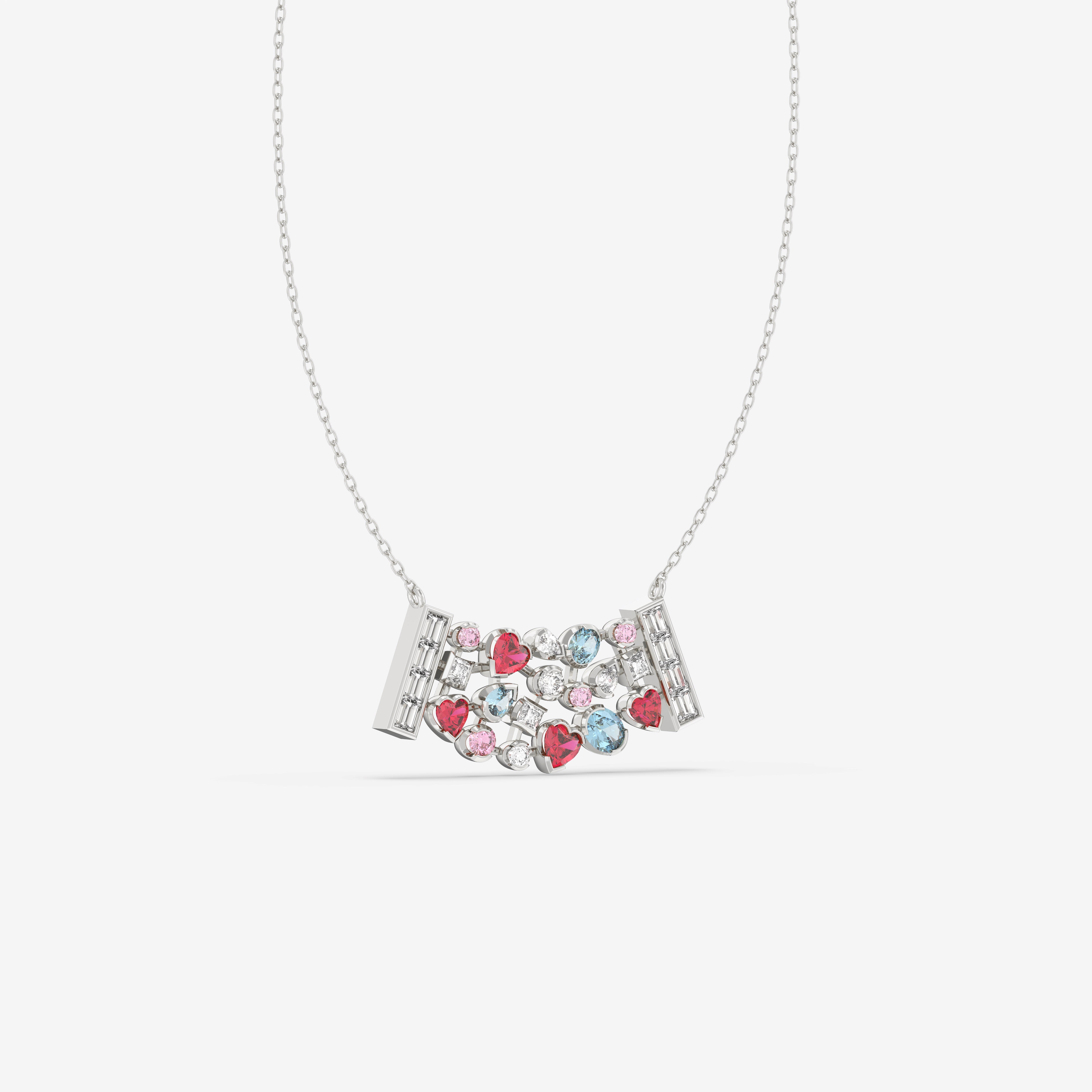 Romantic Hues Pendant with Diamonds, Rubies, Aquamarines and Pink Sapphires