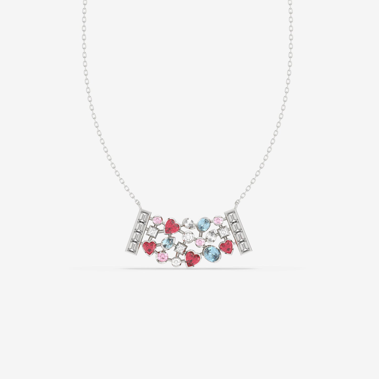 Diamond, Ruby, Aquamarine and Pink Sapphire Pendant