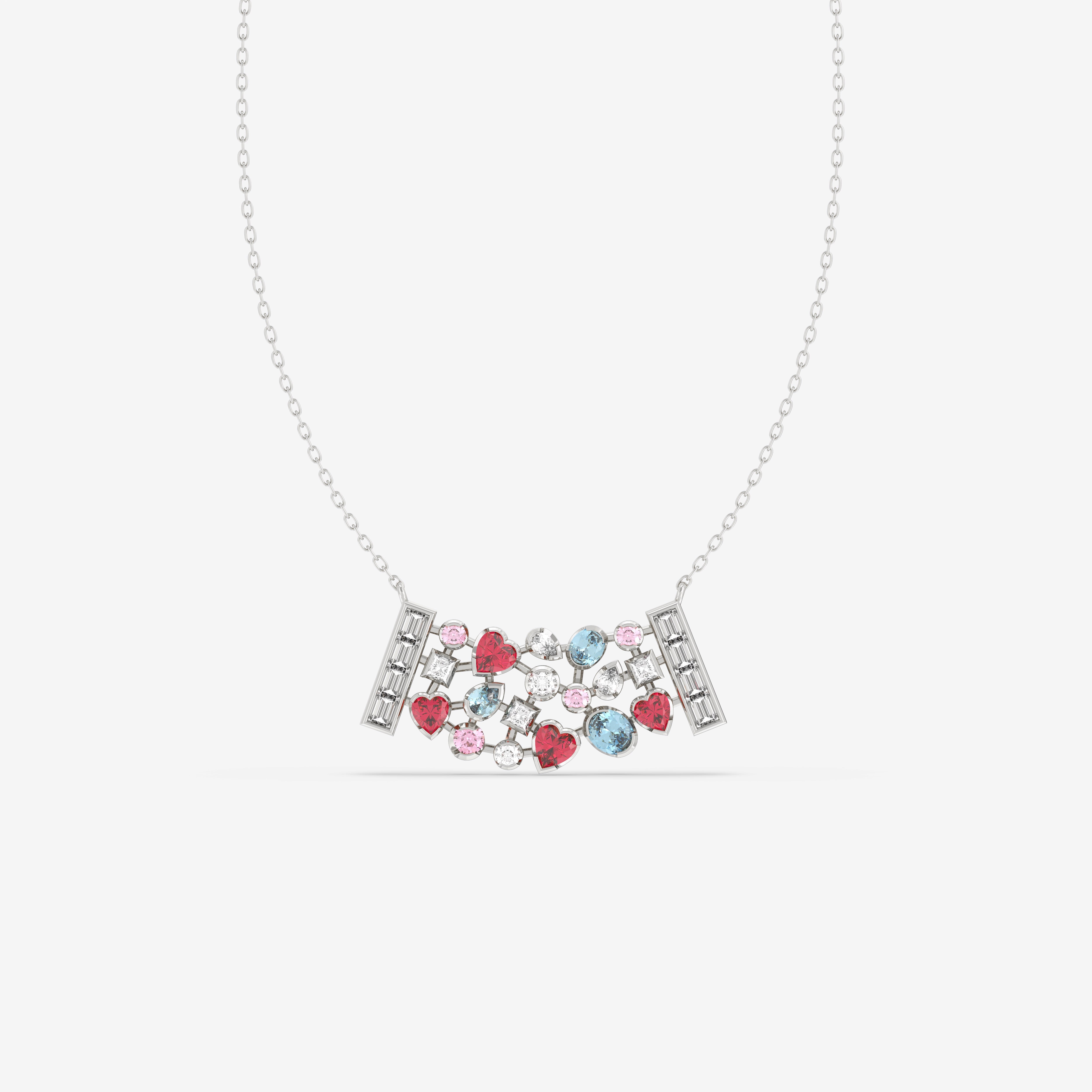 Romantic Hues Pendant with Diamonds, Rubies, Aquamarines and Pink Sapphires