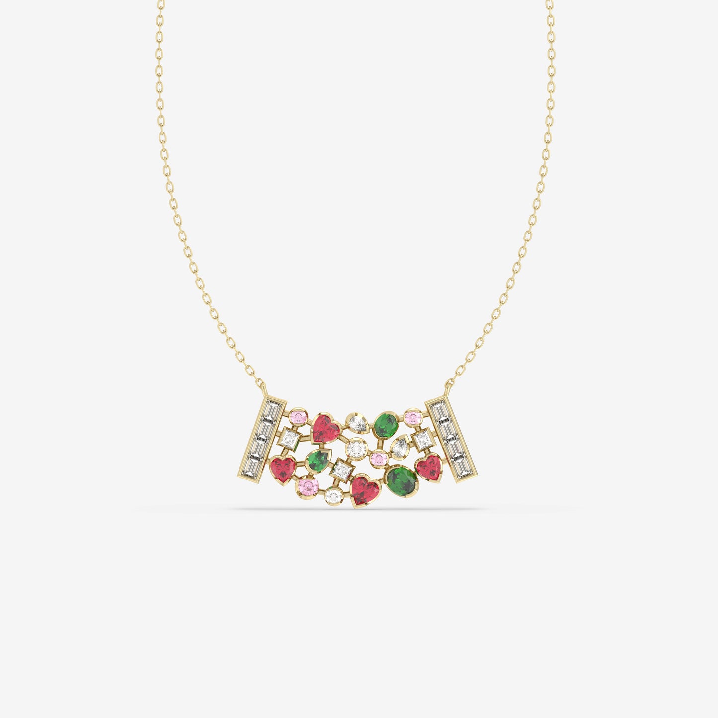 Diamond, Ruby, Emerald, and Pink Sapphire Pendant