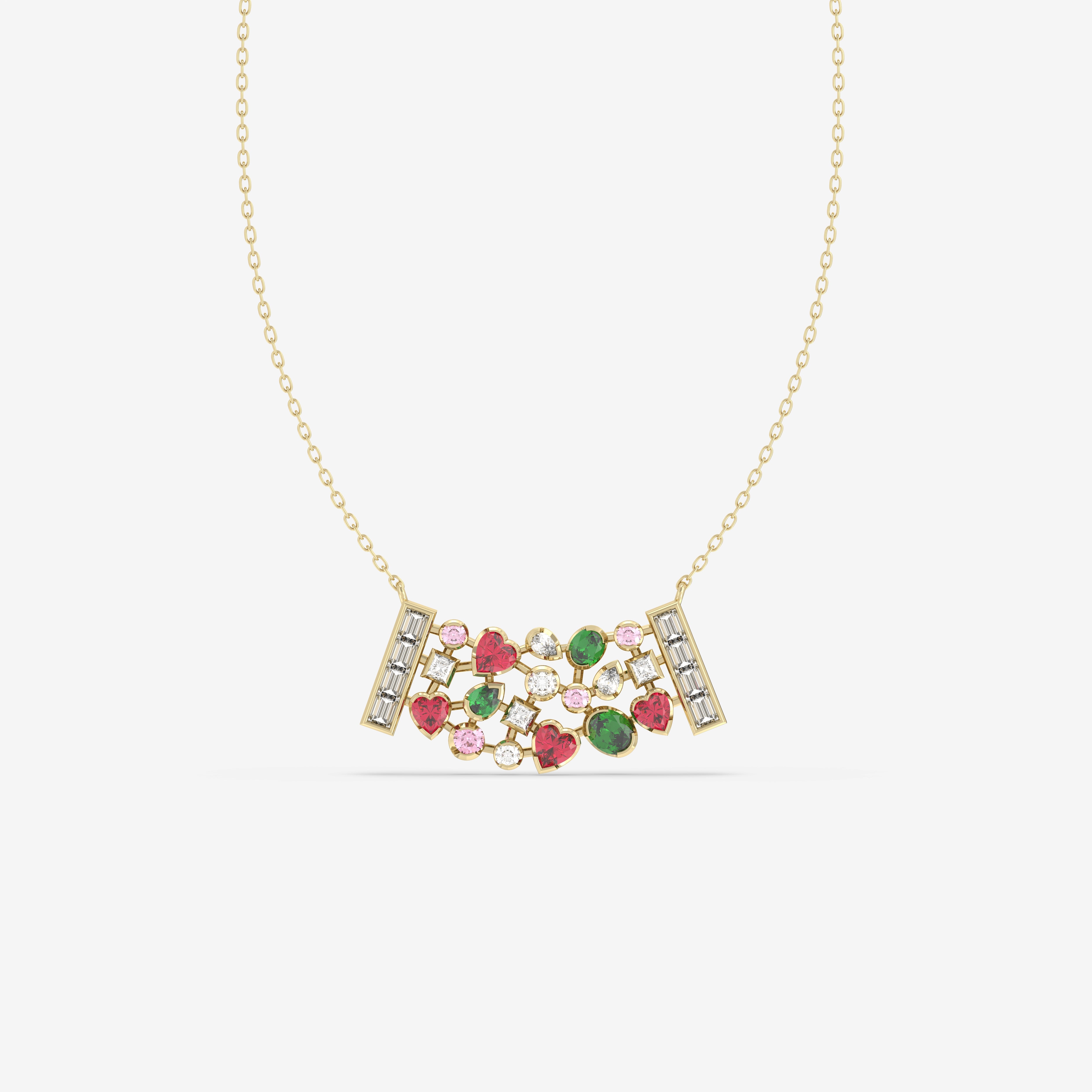 Romantic Hues Pendant with Diamonds, Rubies, Emeralds and Pink Sapphires