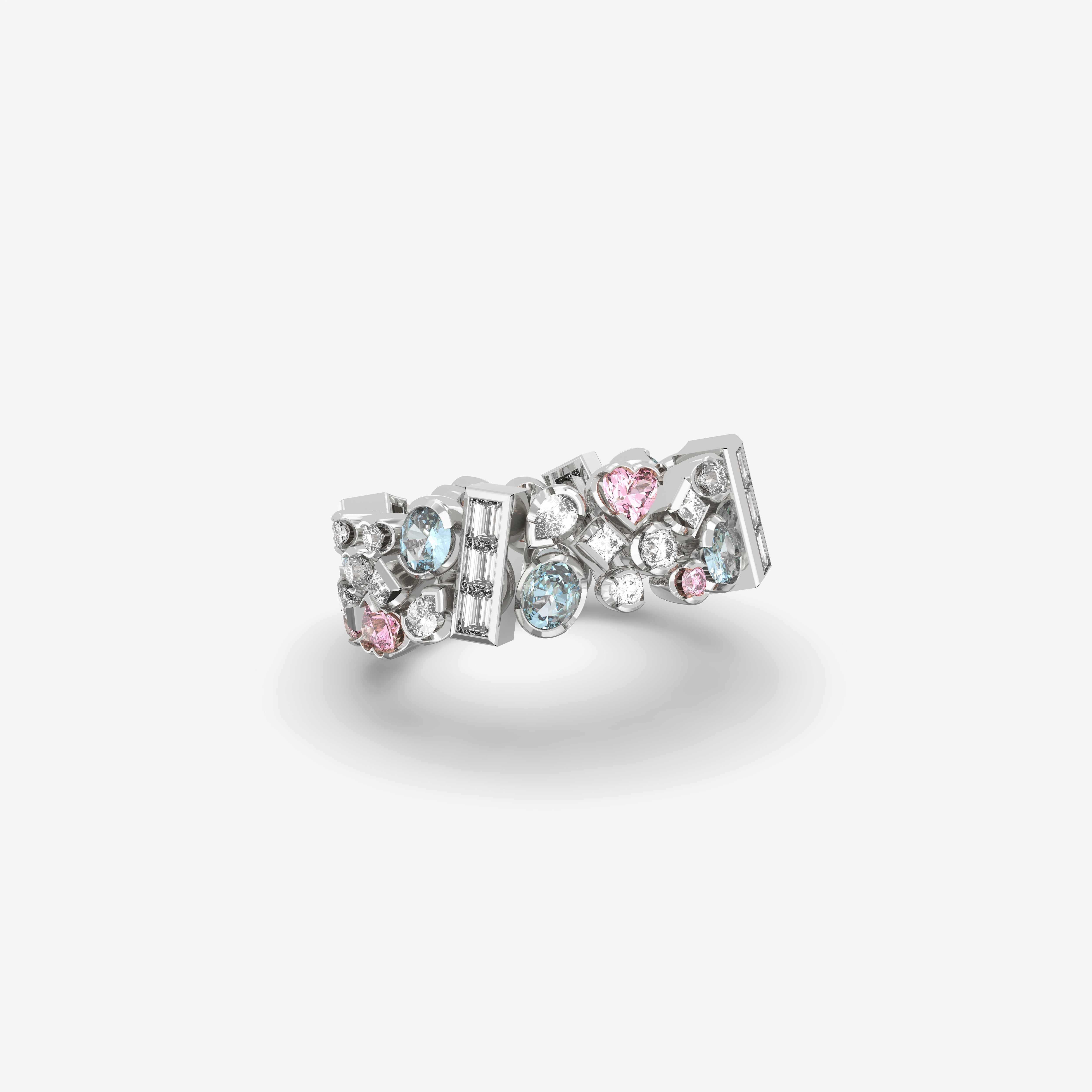 Romantic Hues Ring with Diamonds, Pink Sapphires and Aquamarines