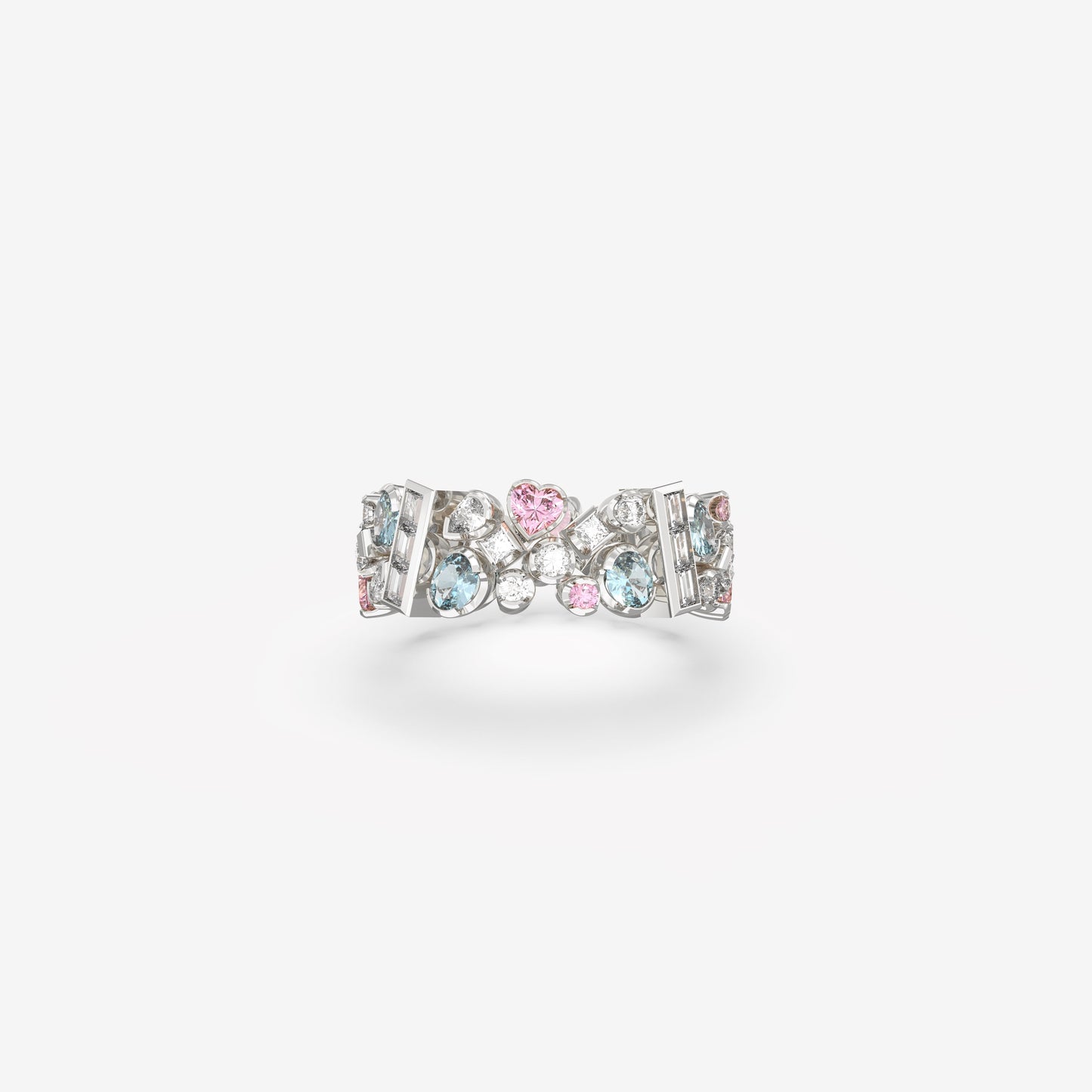 Diamond, Pink Sapphire & Aquamarine Ring