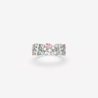 Diamond, Pink Sapphire & Aquamarine Ring