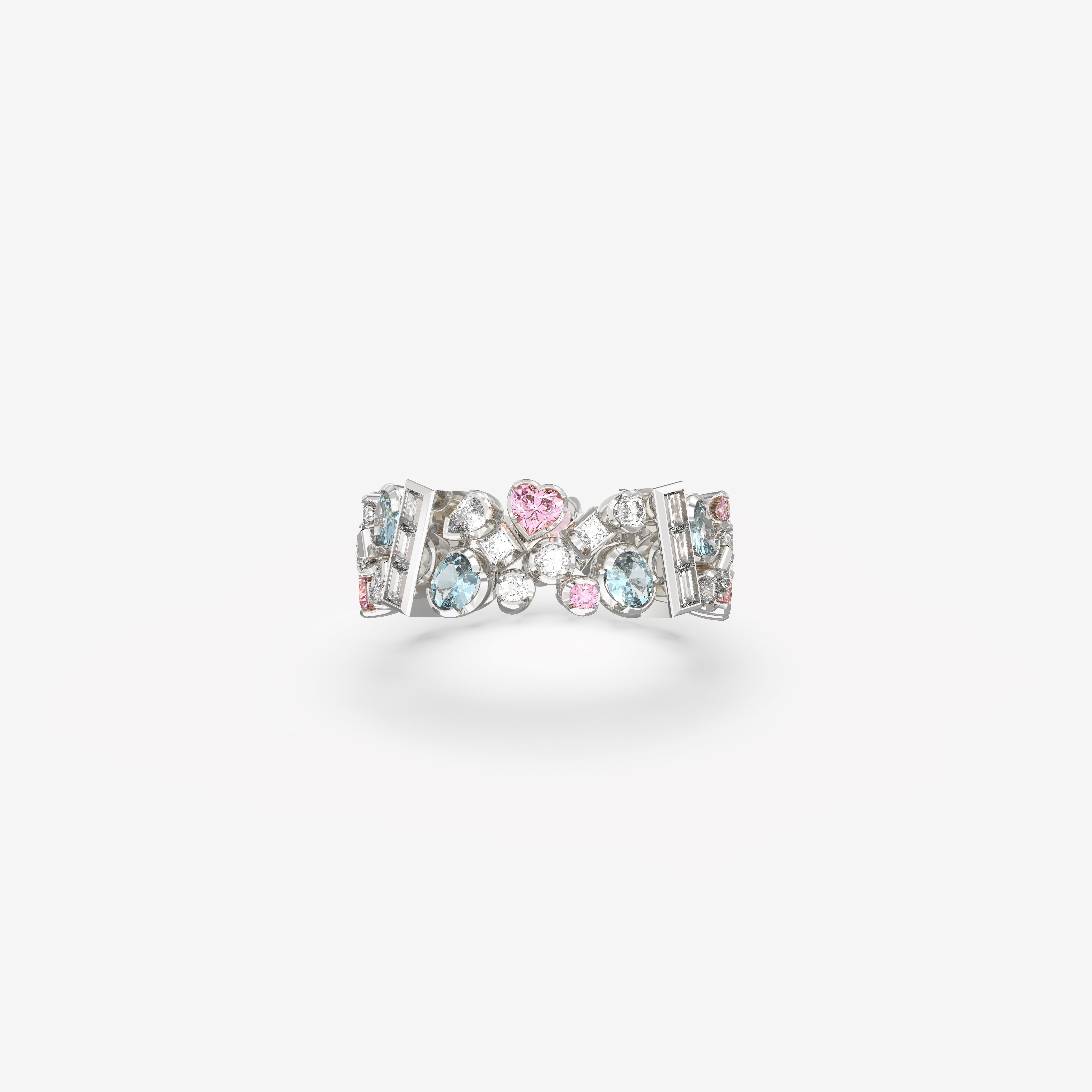 Romantic Hues Ring with Diamonds, Pink Sapphires and Aquamarines