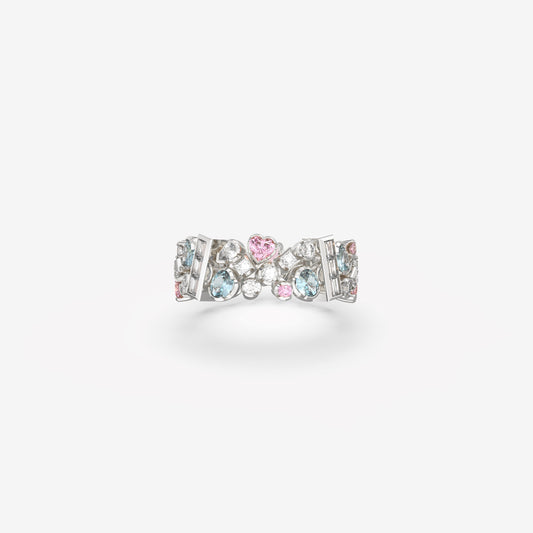 Diamond, Pink Sapphire & Aquamarine Ring