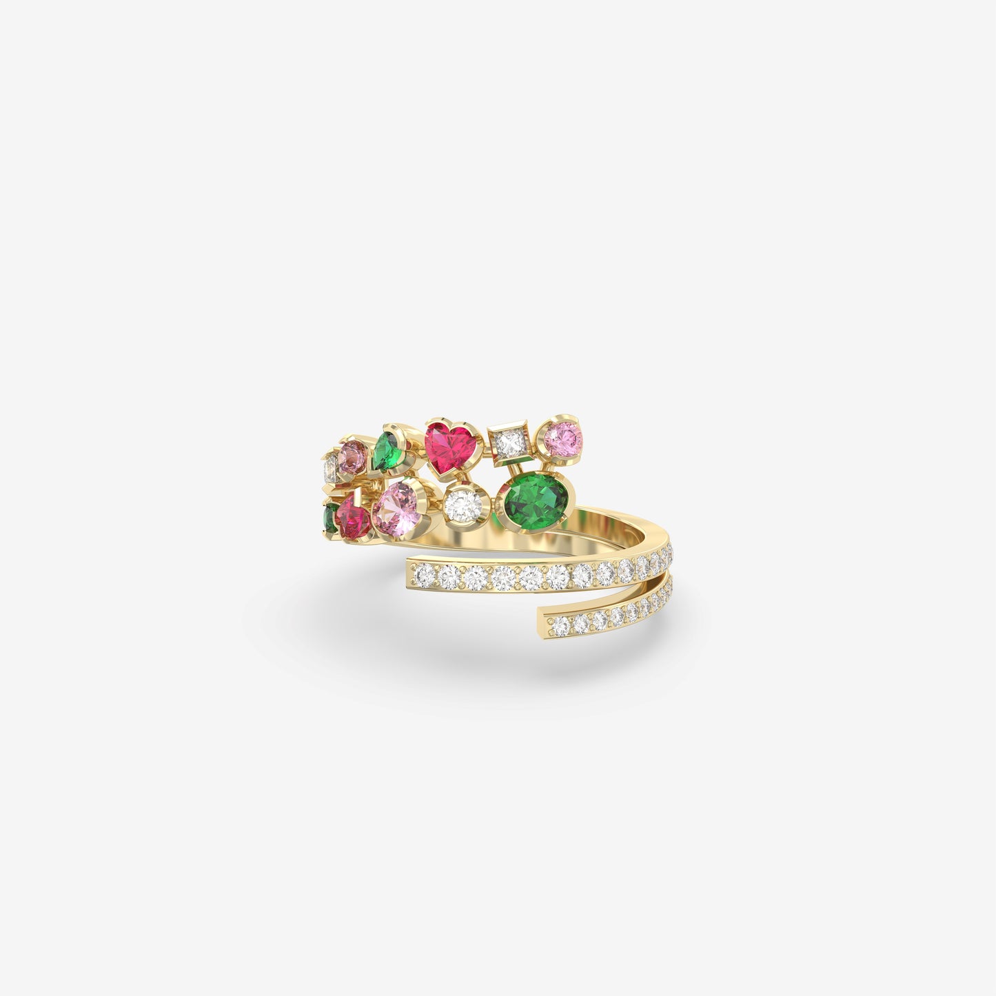 Diamond, Emerald, Ruby and Pink Sapphire Ring