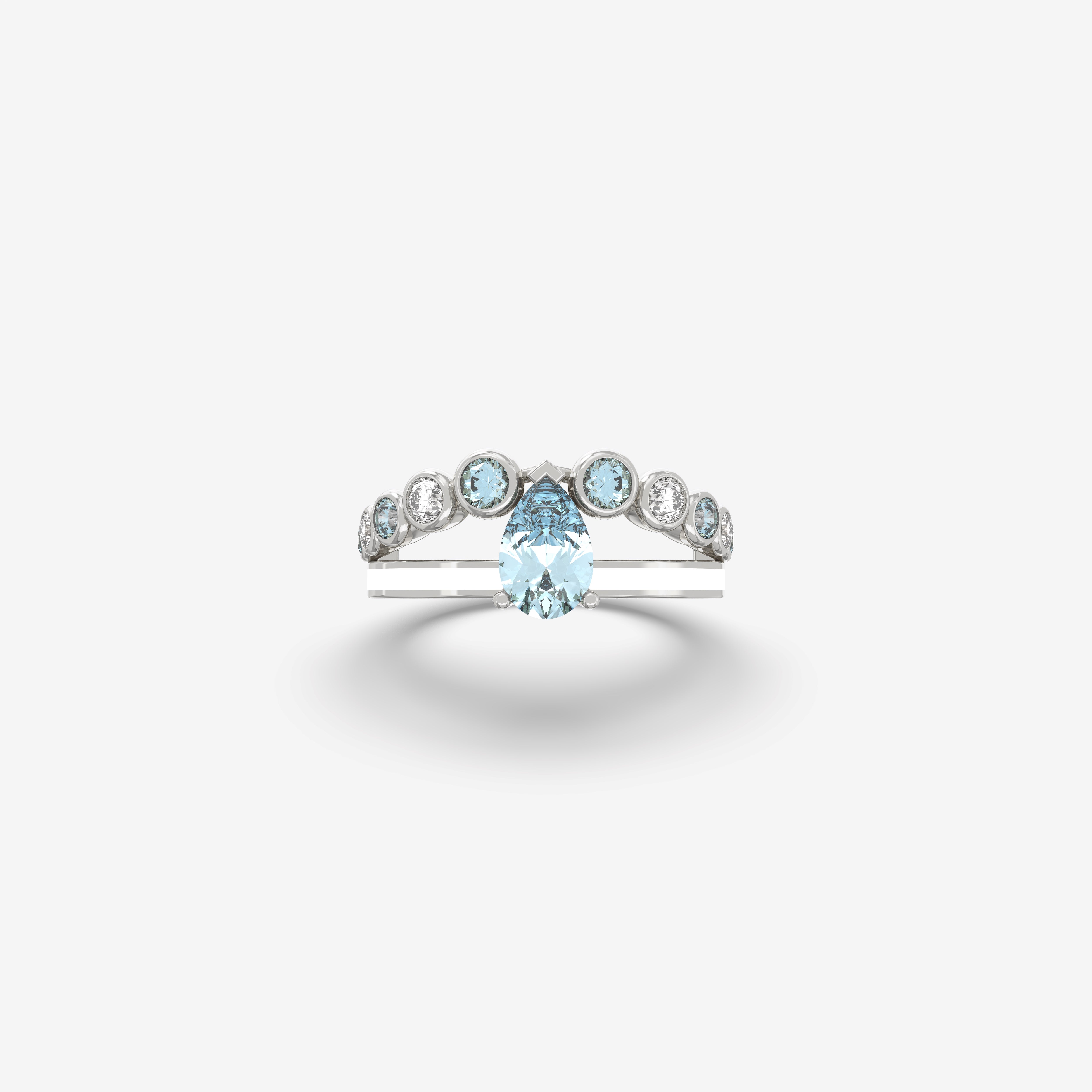 Astra Aquamarine and Diamond Ring with White Enamel