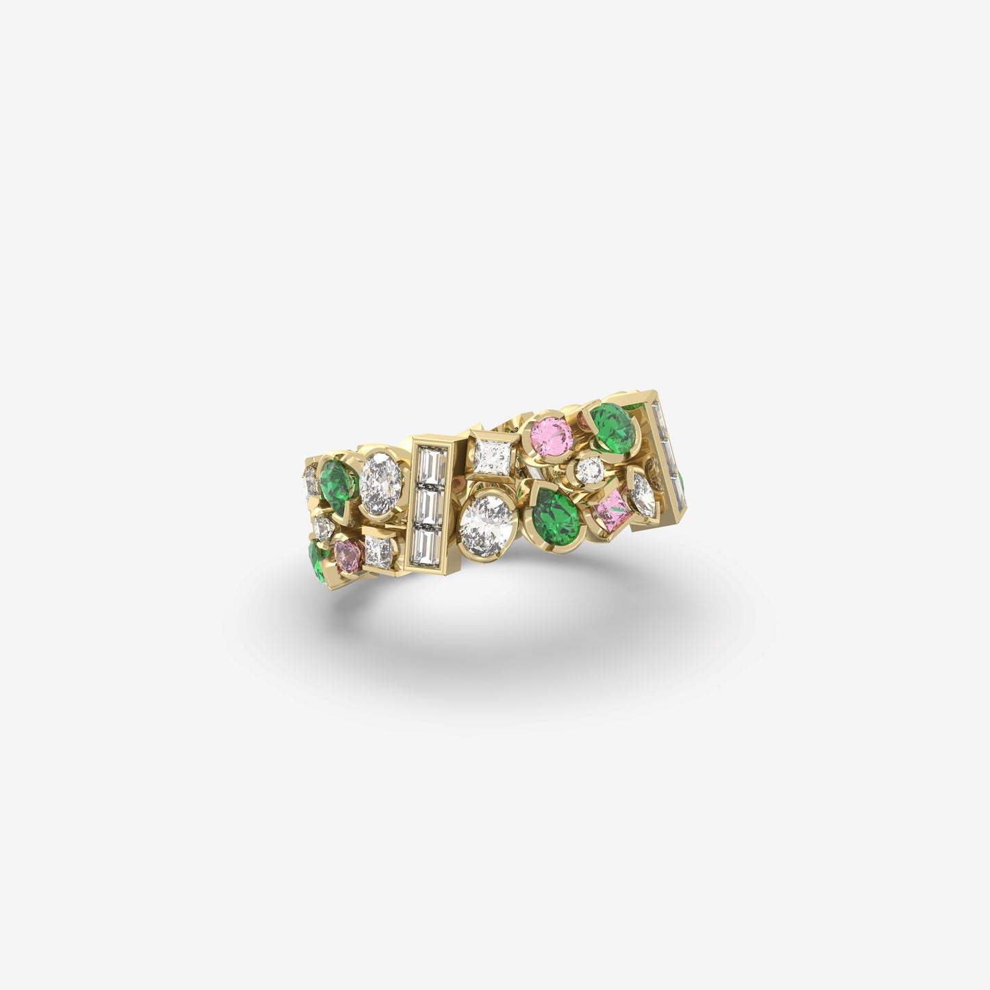 Diamond, Emerald & Pink Sapphire Ring