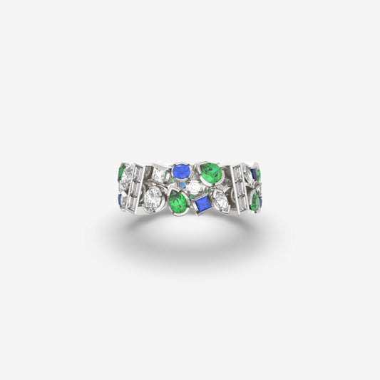 Diamond, Emerald and Blue Sapphire Ring