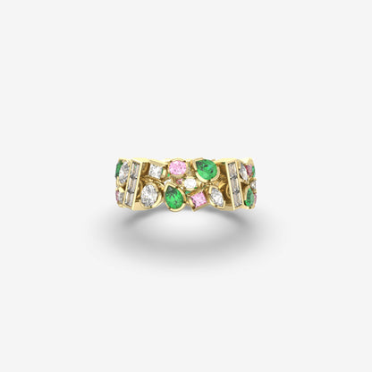Diamond, Emerald & Pink Sapphire Ring