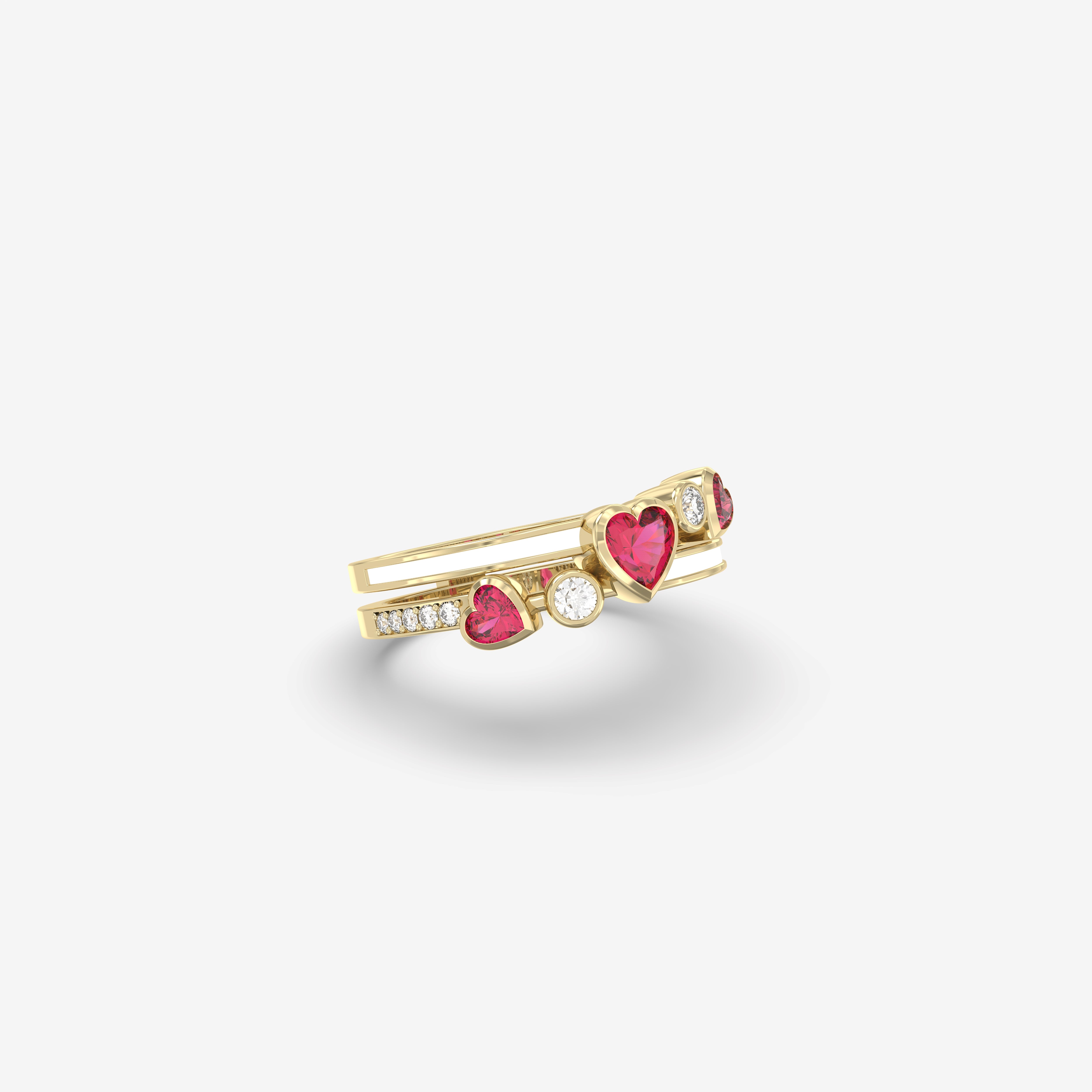 Everlast Diamond and Ruby Ring with White Enamel