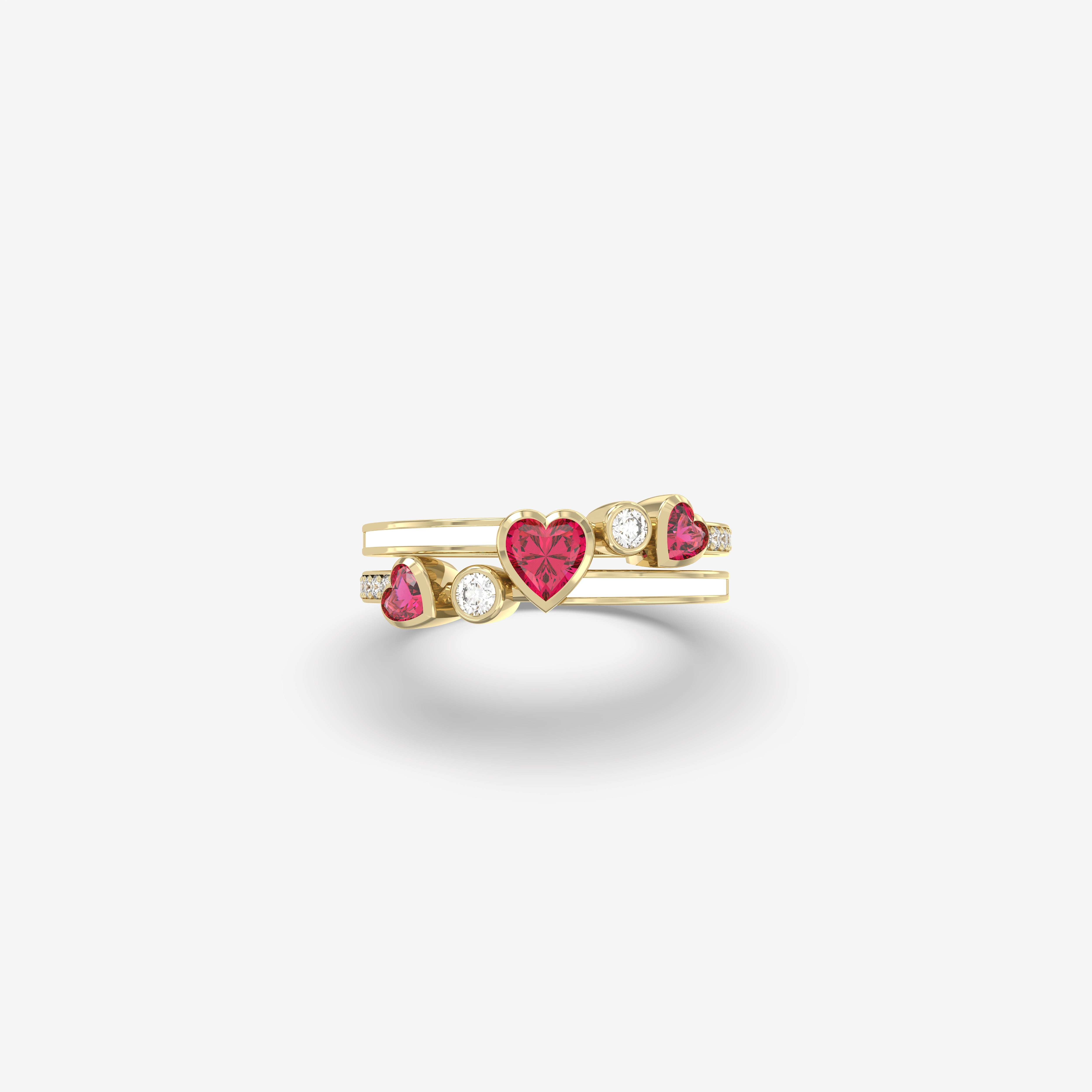 Everlast Diamond and Ruby Ring with White Enamel